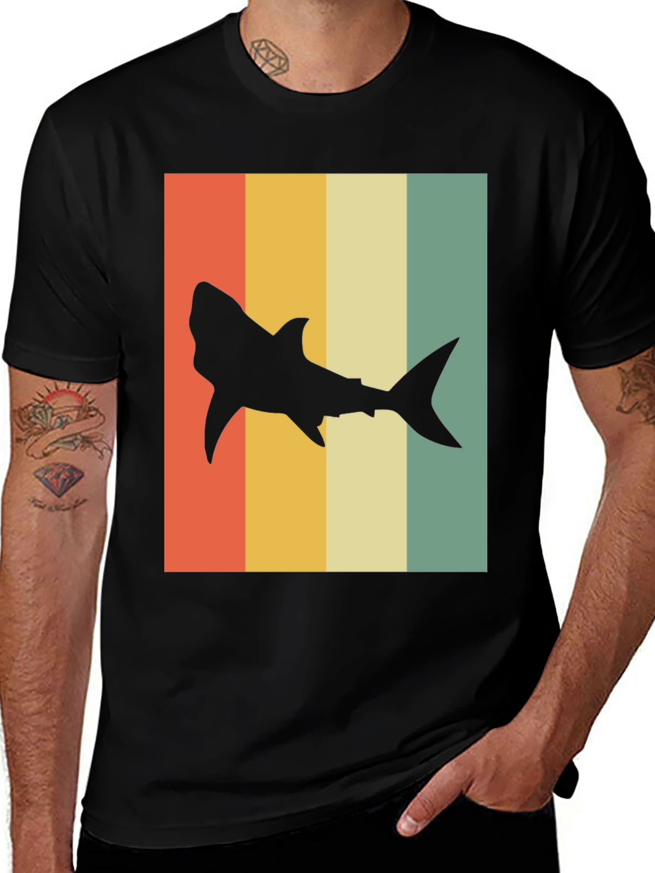 Variant 3 of Retro Shark T-Shirt - Men's Black Tee