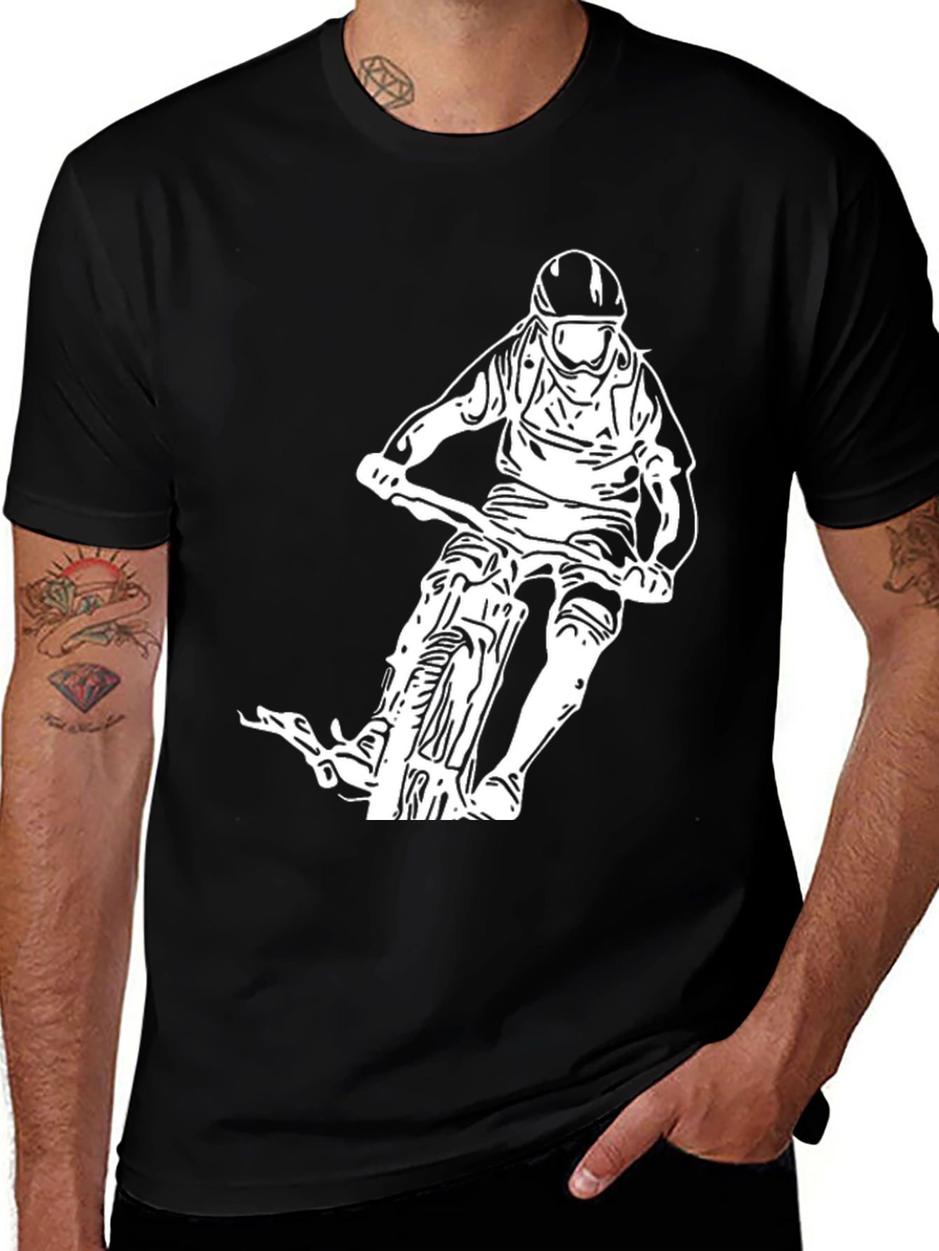 Variant 12 of Mountain Biker Graphic Tee - Black Cotton Blend