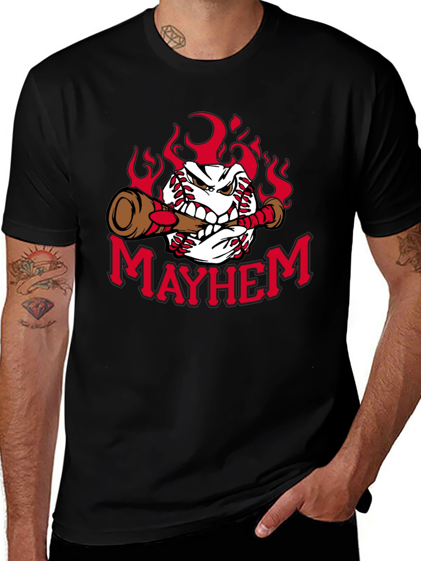 Mayhem Baseball Graphic Tee - Men's Black T-Shirt