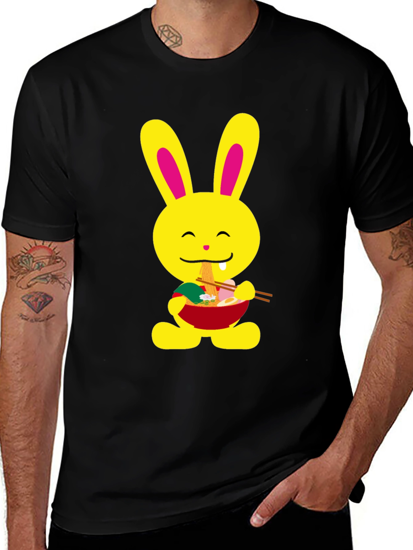 Variant 25 of Ramen Bunny Black T-Shirt - Cute & Comfy