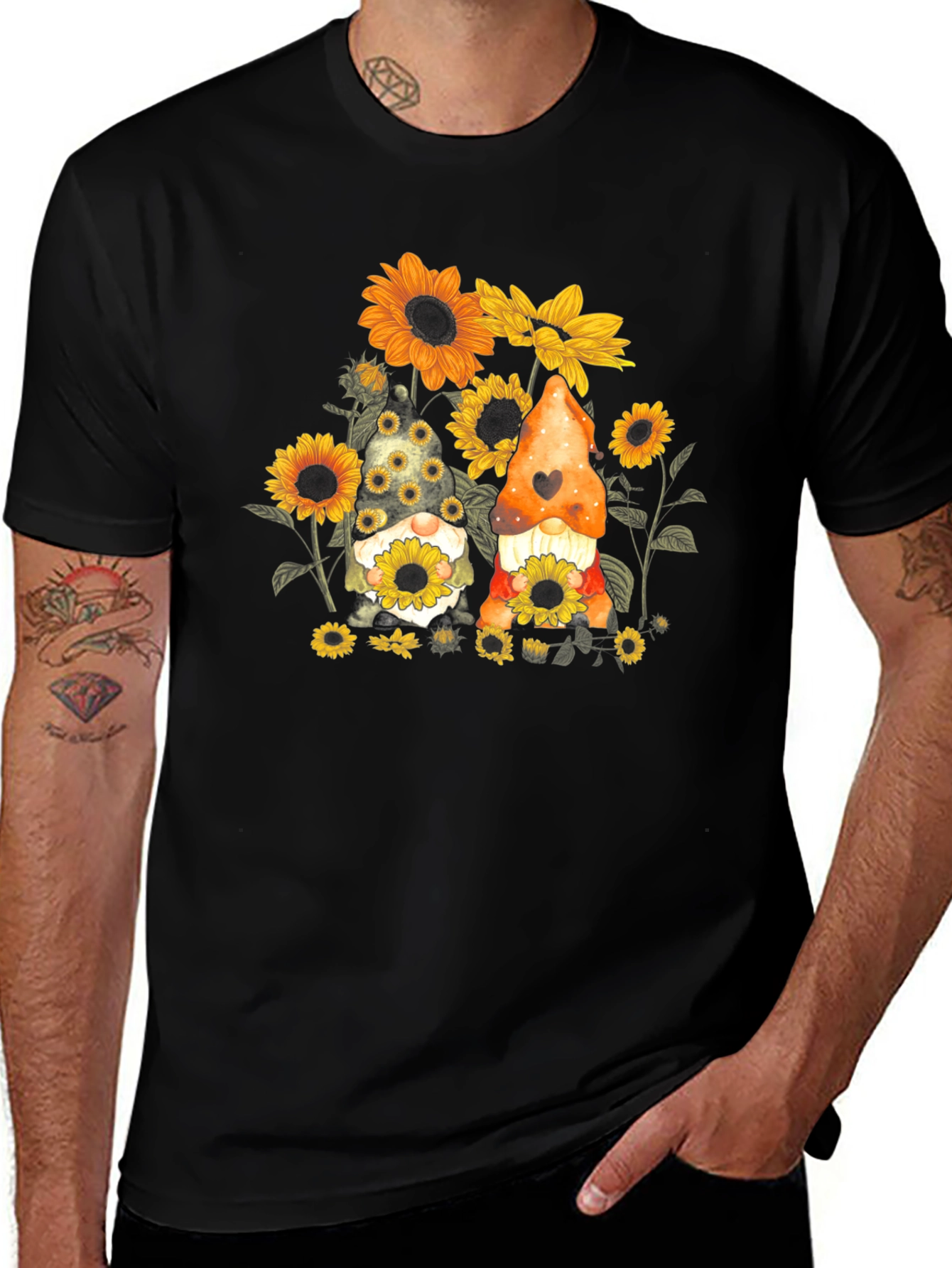 Sunflower Gnomes Black T-Shirt