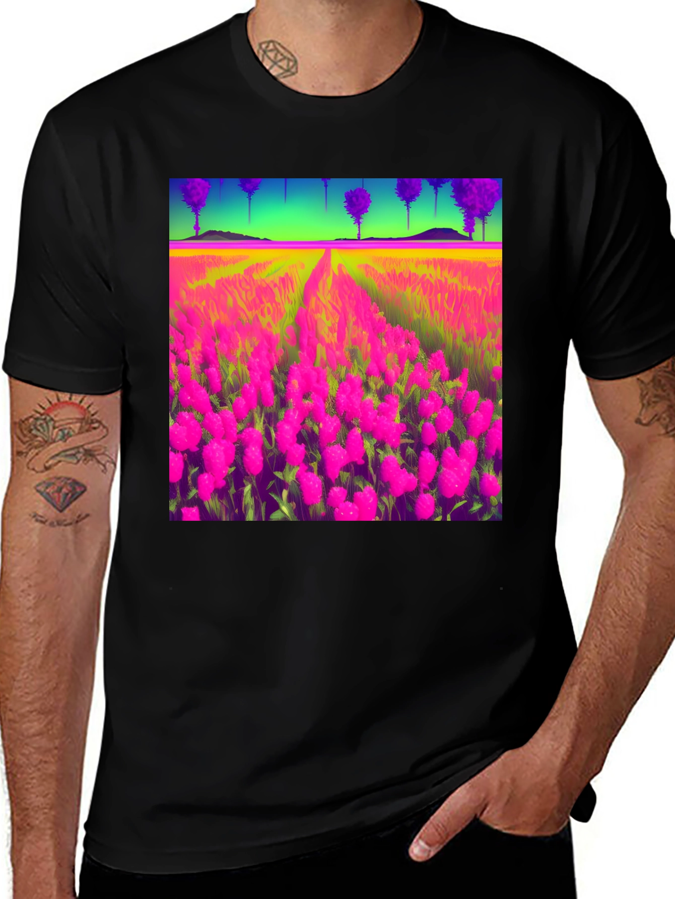 Variant 2 of Vibrant Field Print Black T-Shirt