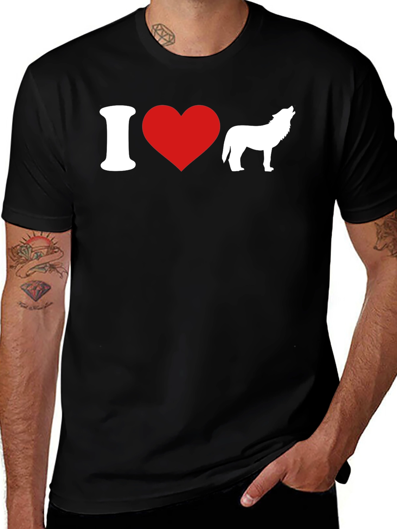 Variant 22 of I Heart Wolves Graphic T-Shirt - Black