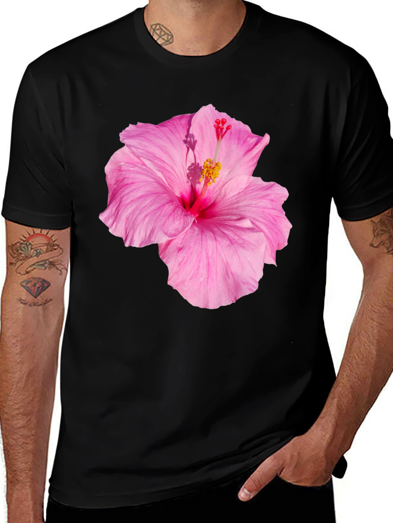 Variant 16 of Hibiscus Flower Graphic Black T-Shirt