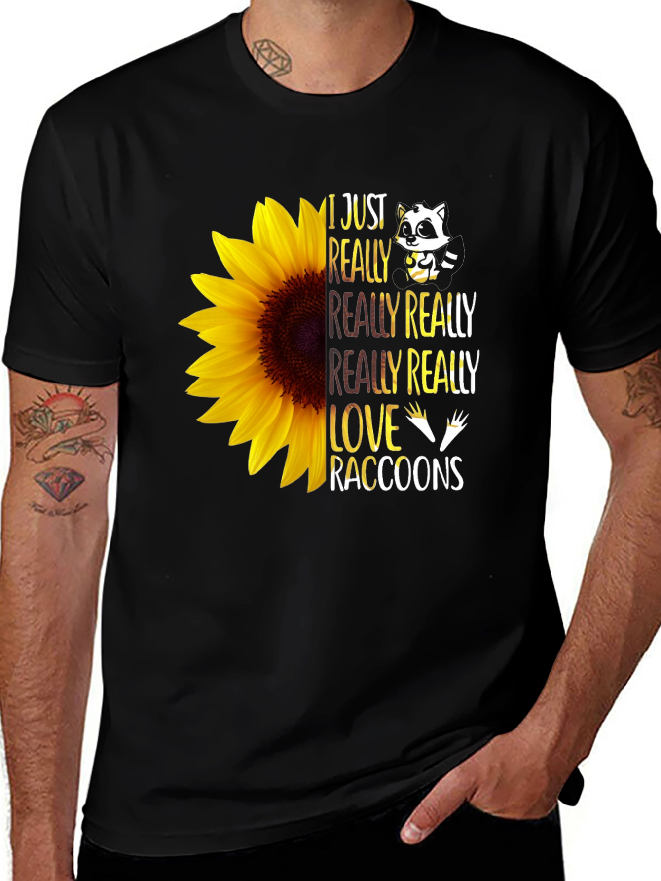 Variant 6 of Raccoon Lover Sunflower Graphic Tee