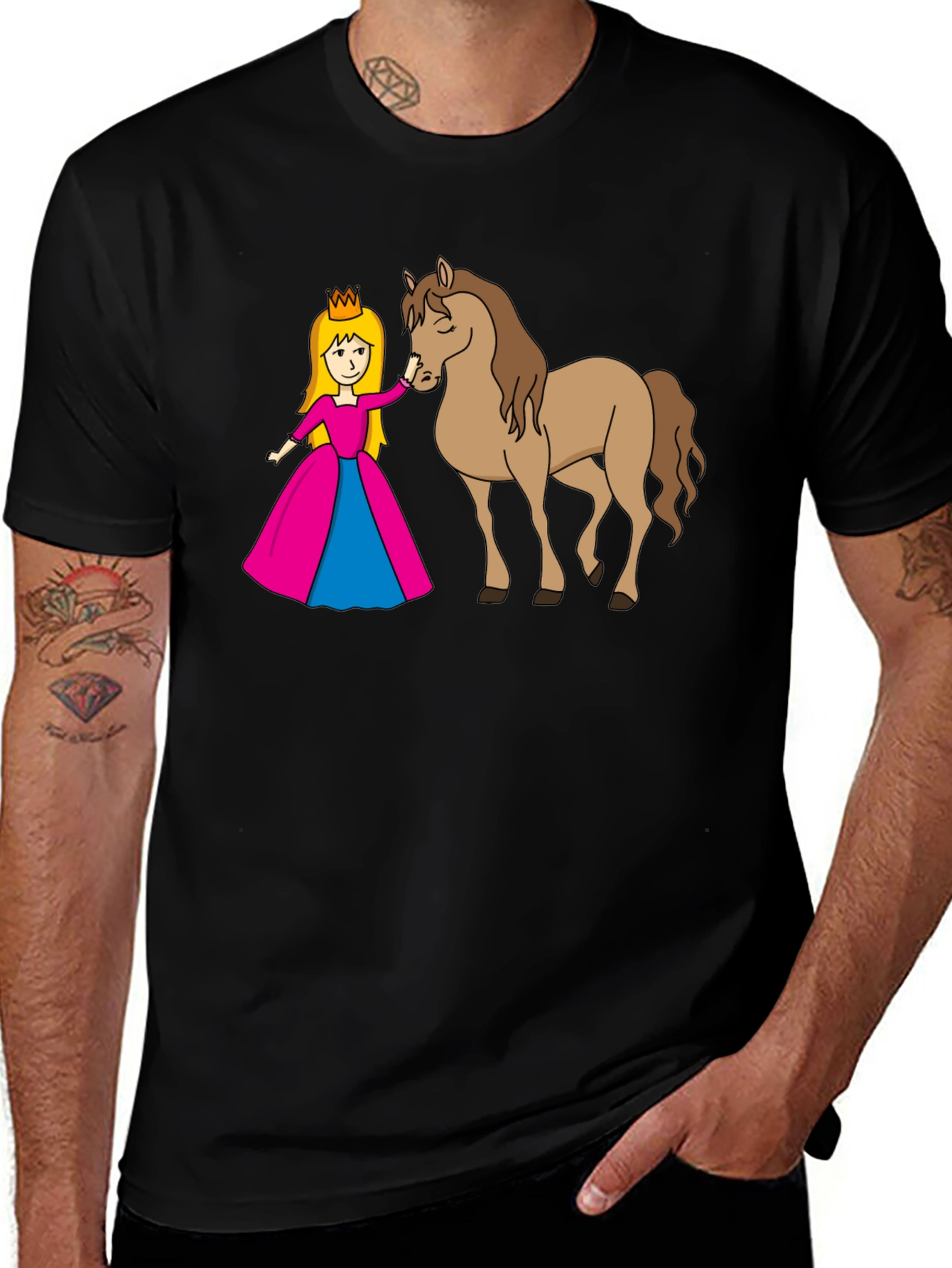Variant 24 of Princess and Horse Black T-Shirt