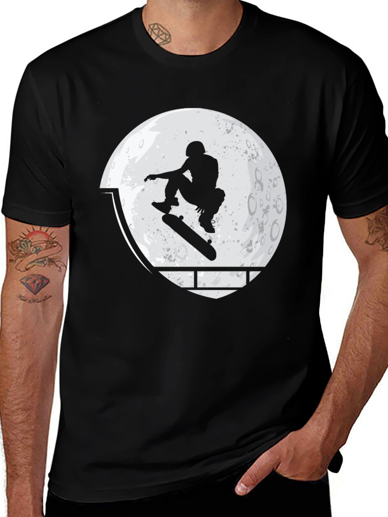 Variant 20 of Skater Moon Graphic Tee - Black Cotton Casual Shirt