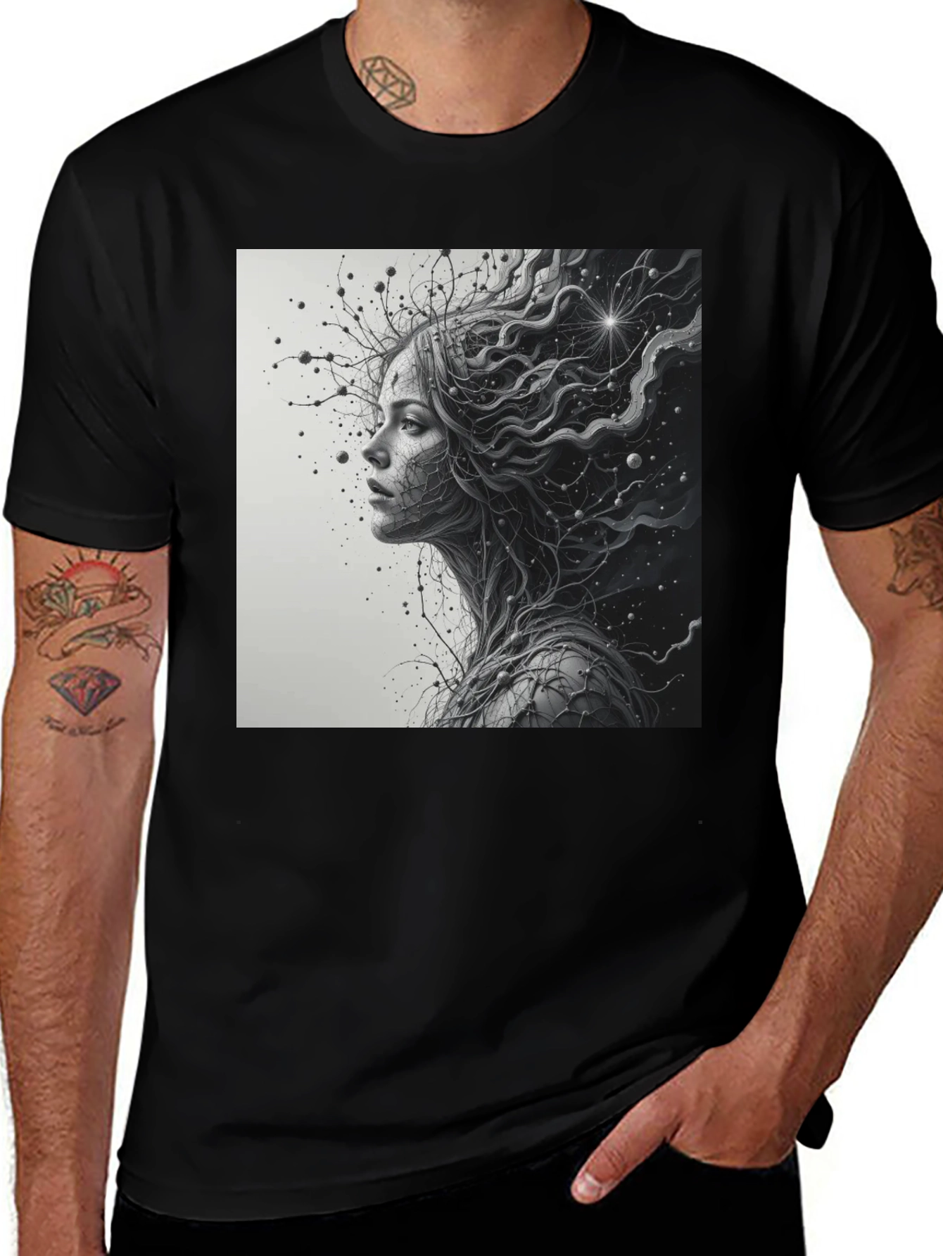 Abstract Woman Graphic Black T-Shirt