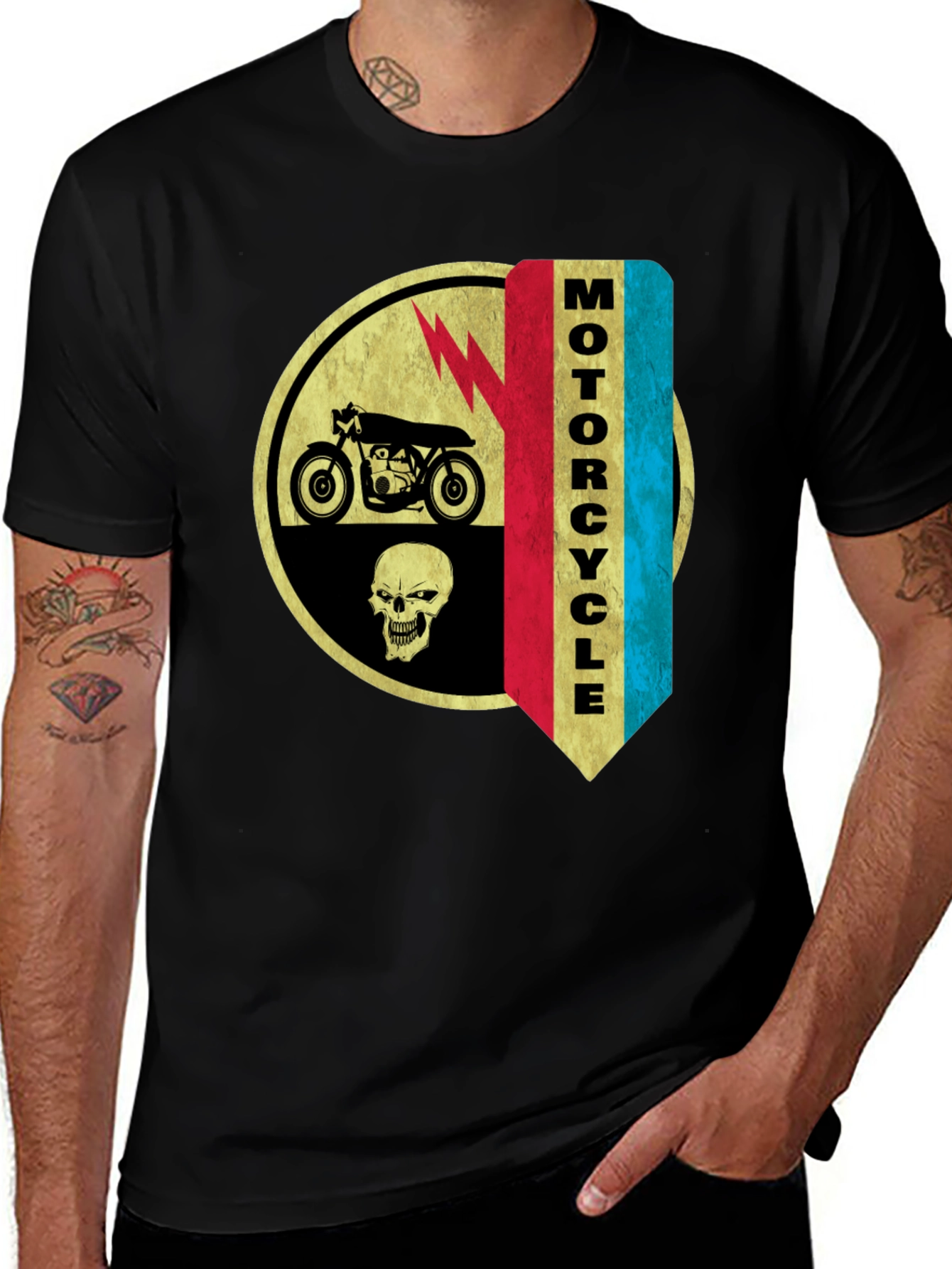 Variant 20 of Motorcycle Skull Graphic T-Shirt - Retro Design