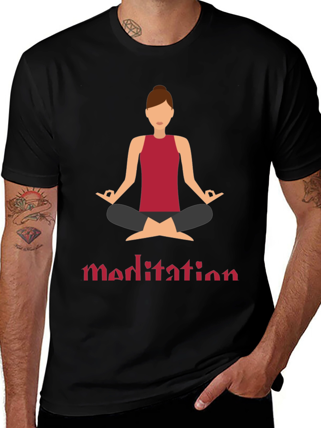 Variant 21 of Meditation Pose Graphic Black T-Shirt