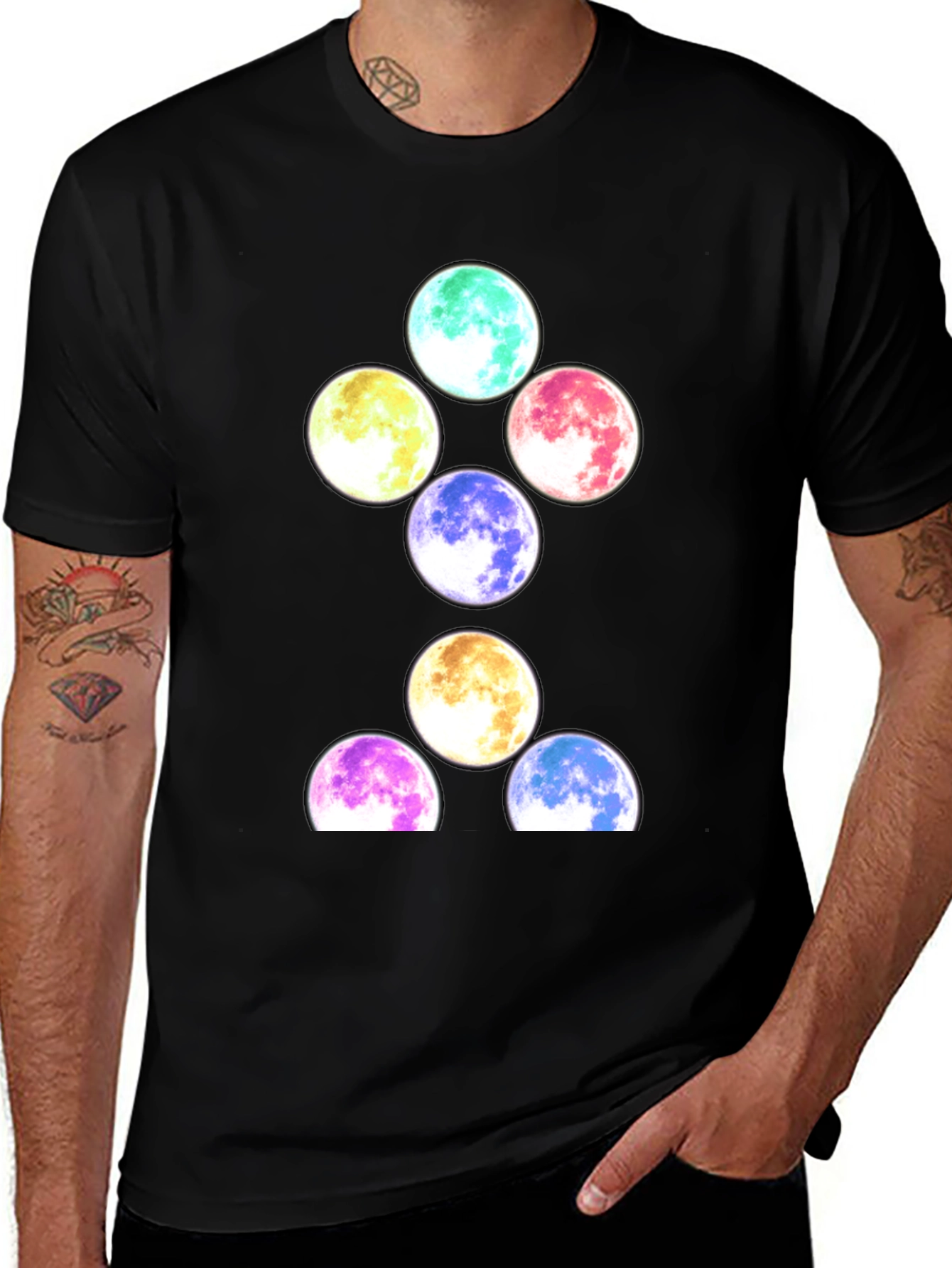 Variant 22 of Colorful Moon Phases Graphic T-Shirt - Black