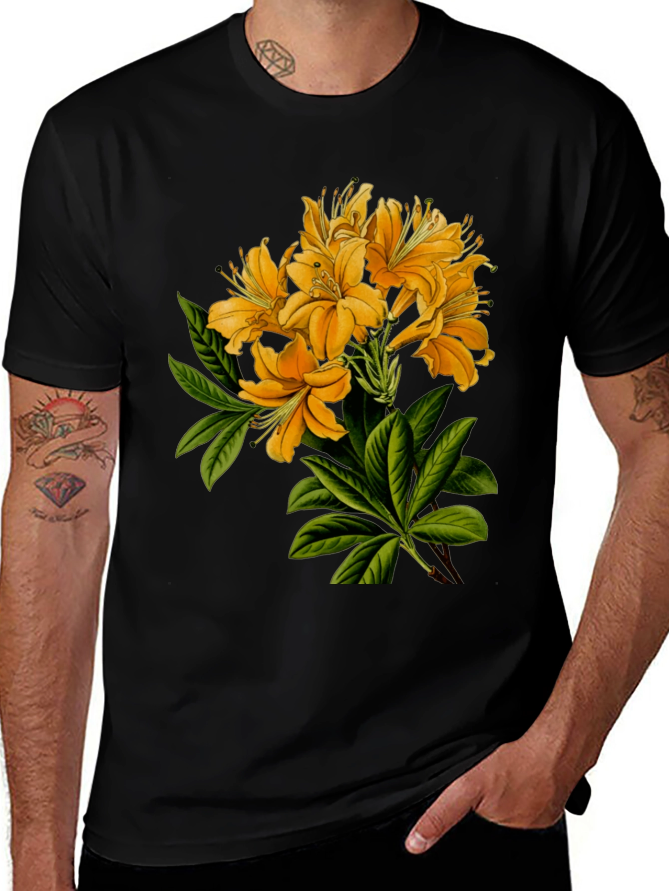 Variant 23 of Floral Print T-Shirt - Yellow Lily Design