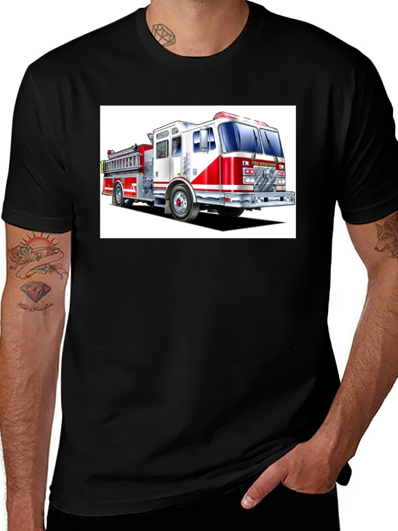 Variant 30 of Fire Department Truck Graphic Tee - Black