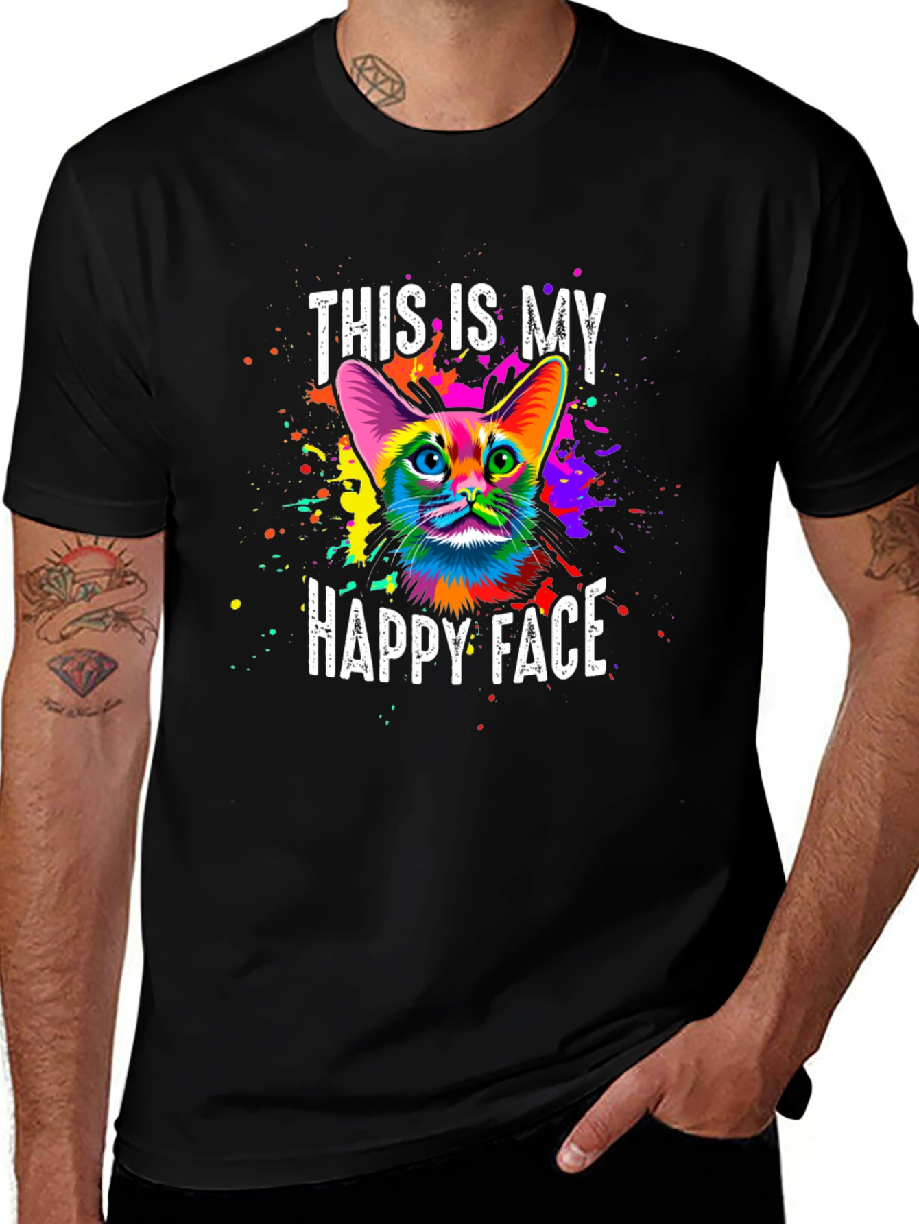 Variant 14 of Colorful Cat T-Shirt - My Happy Face Tee