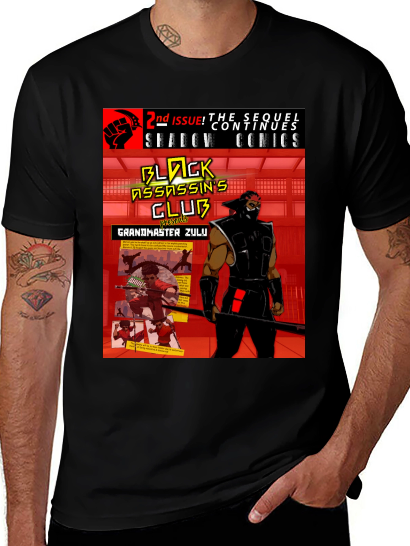 Black Assassin's Club T-Shirt - Shadow Comics Style