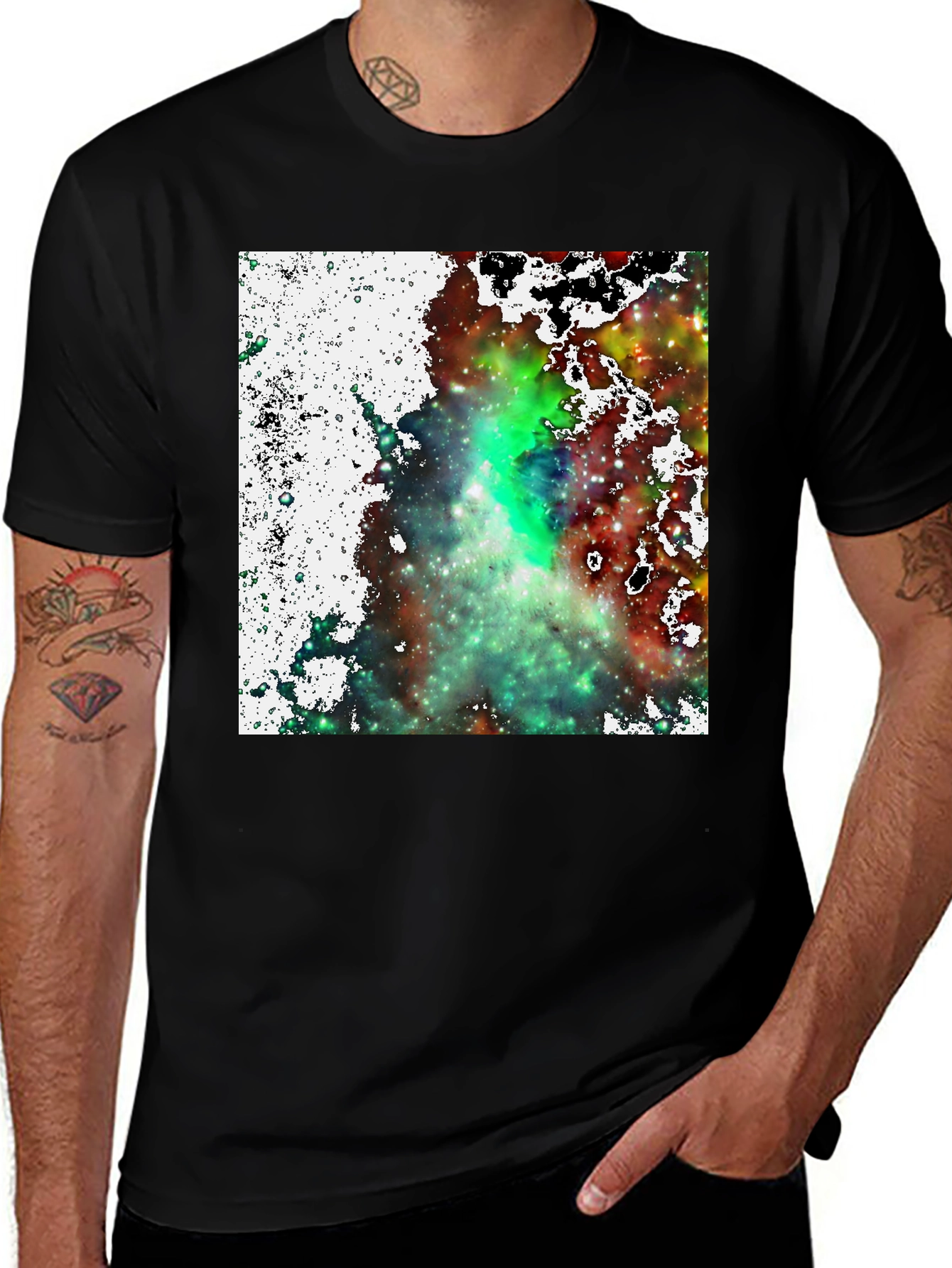 Variant 18 of Nebula Print Black T-Shirt - Cosmic Style
