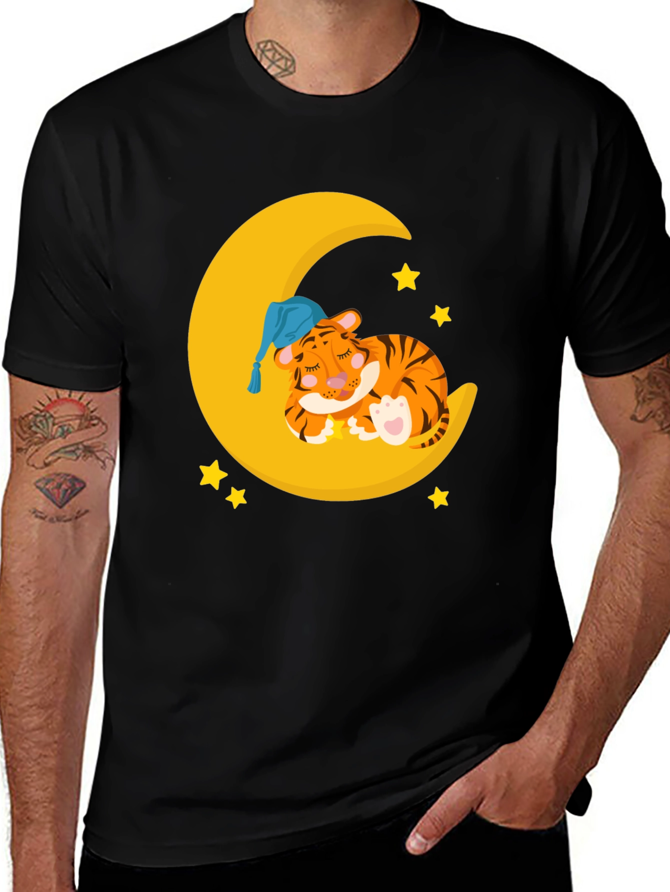 Variant 19 of Cute Sleeping Tiger on Moon Graphic T-Shirt