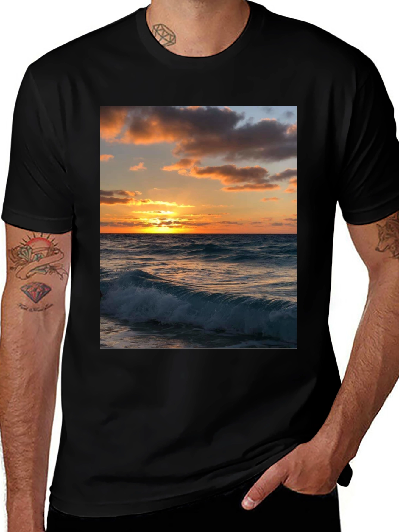 Black Sunset Wave Graphic Tee - Black main image