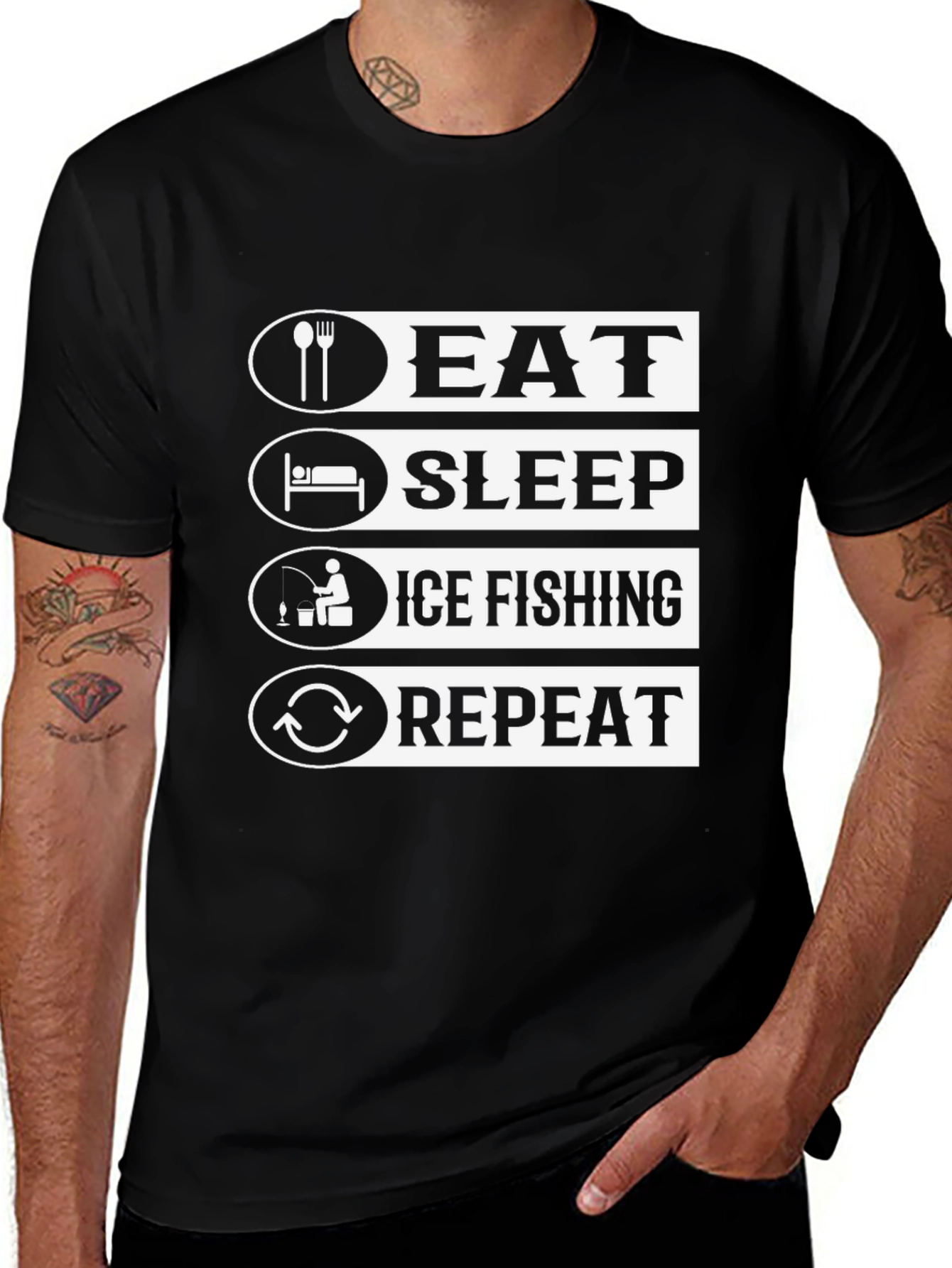 Variant 17 of Eat Sleep Ice Fishing Repeat Black Graphic T-Shirt