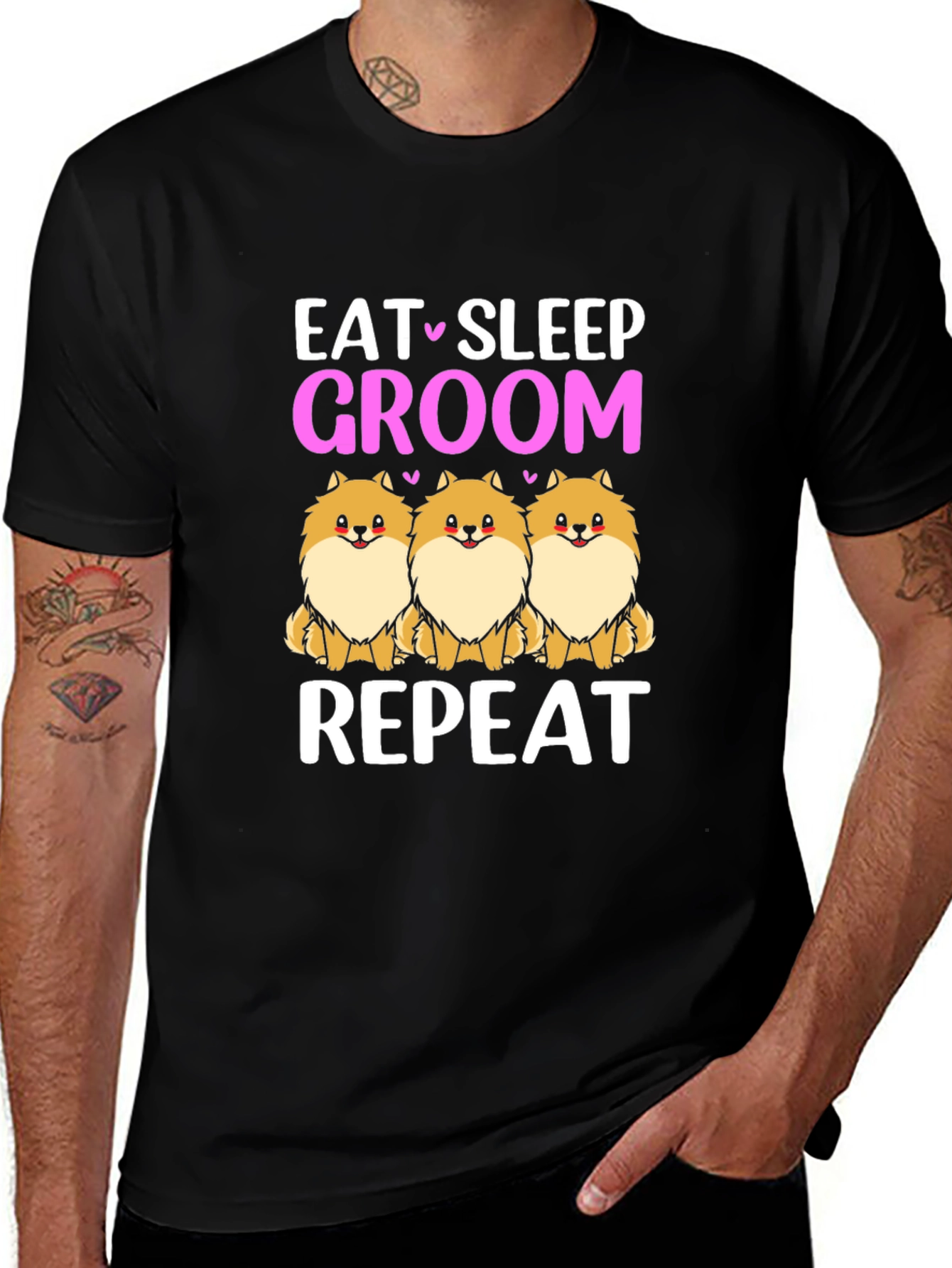 Eat Sleep Groom Repeat T-Shirt - Cute Dog Lover Tee