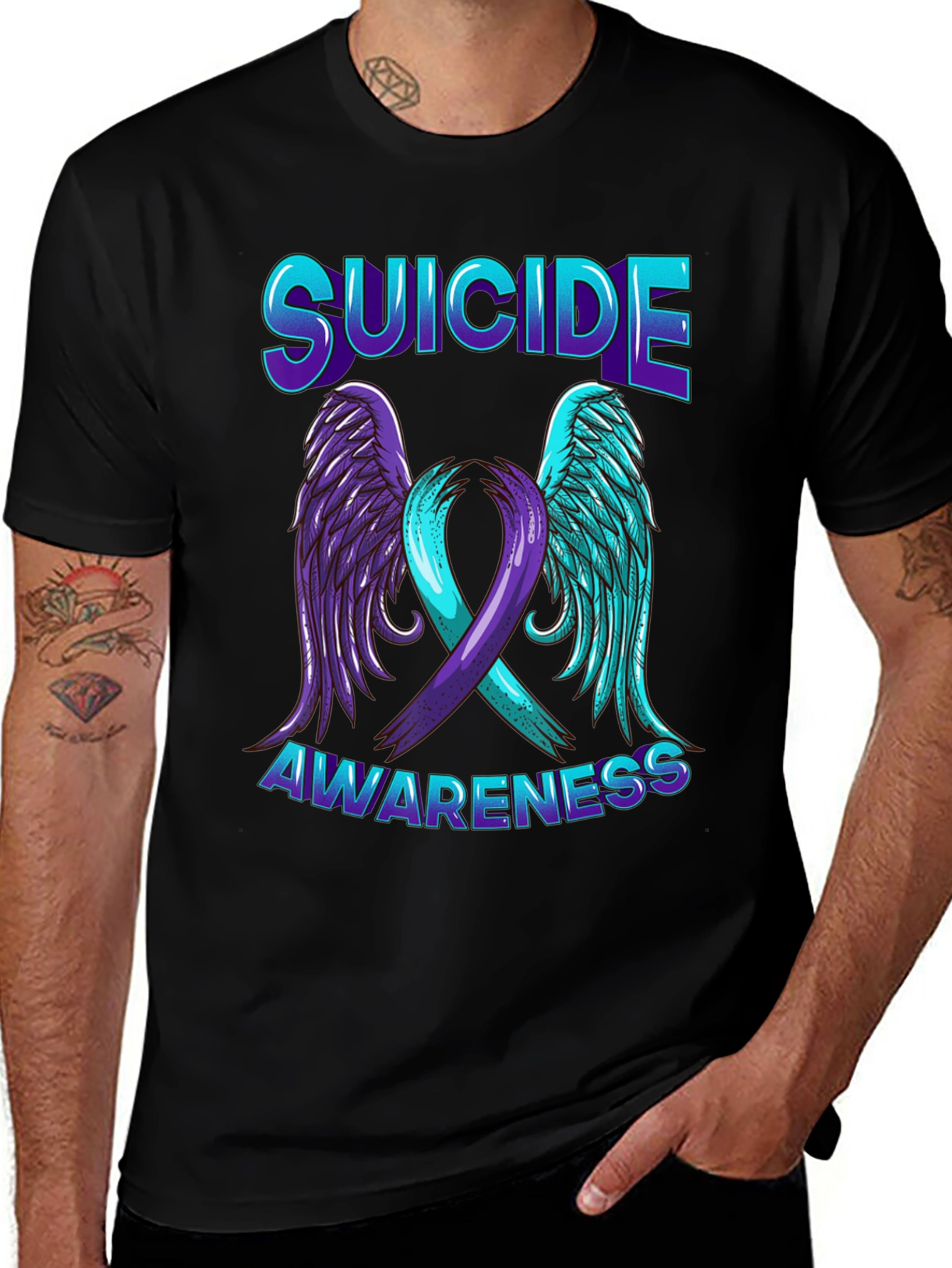 Suicide Awareness Ribbon Wings Graphic T-Shirt