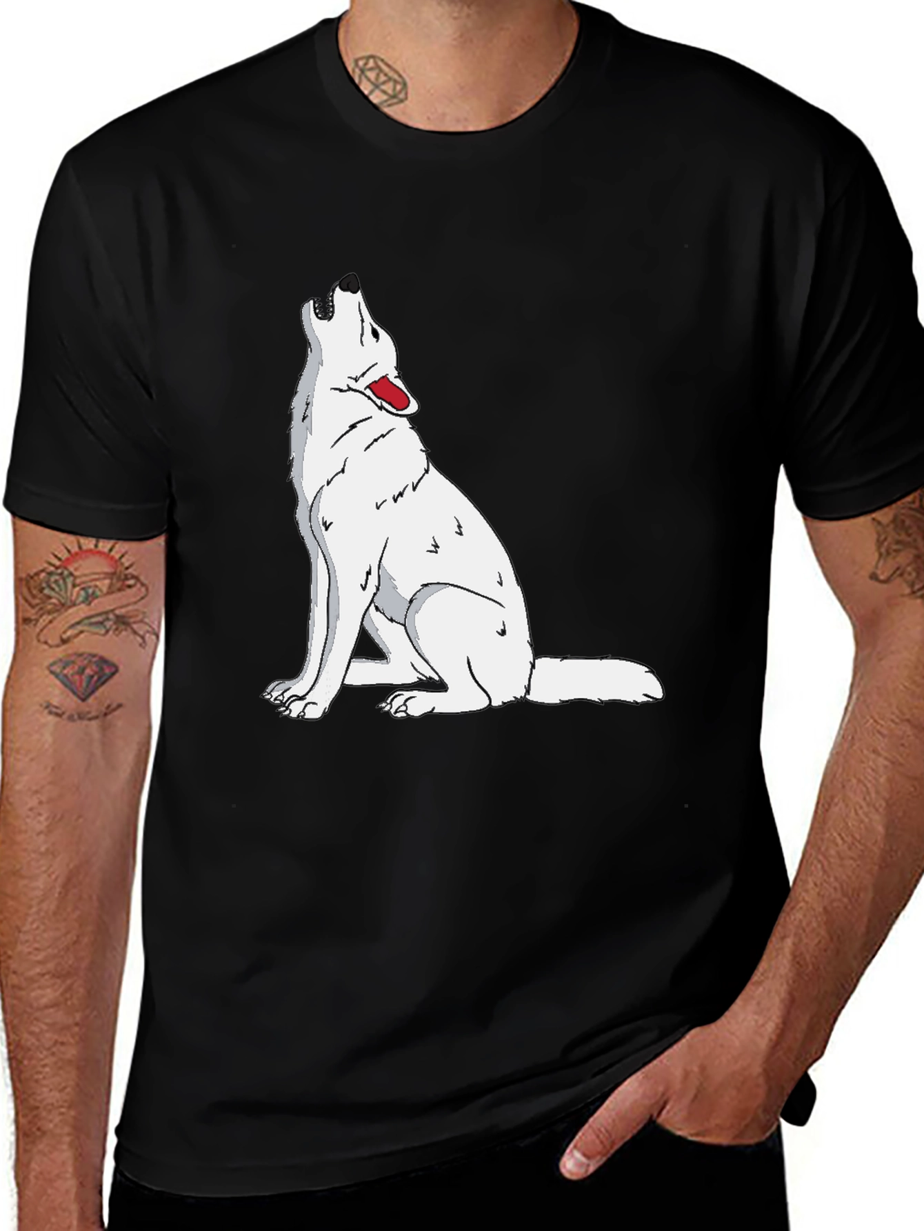 Variant 19 of Wolf Howling Graphic Print Black T-Shirt