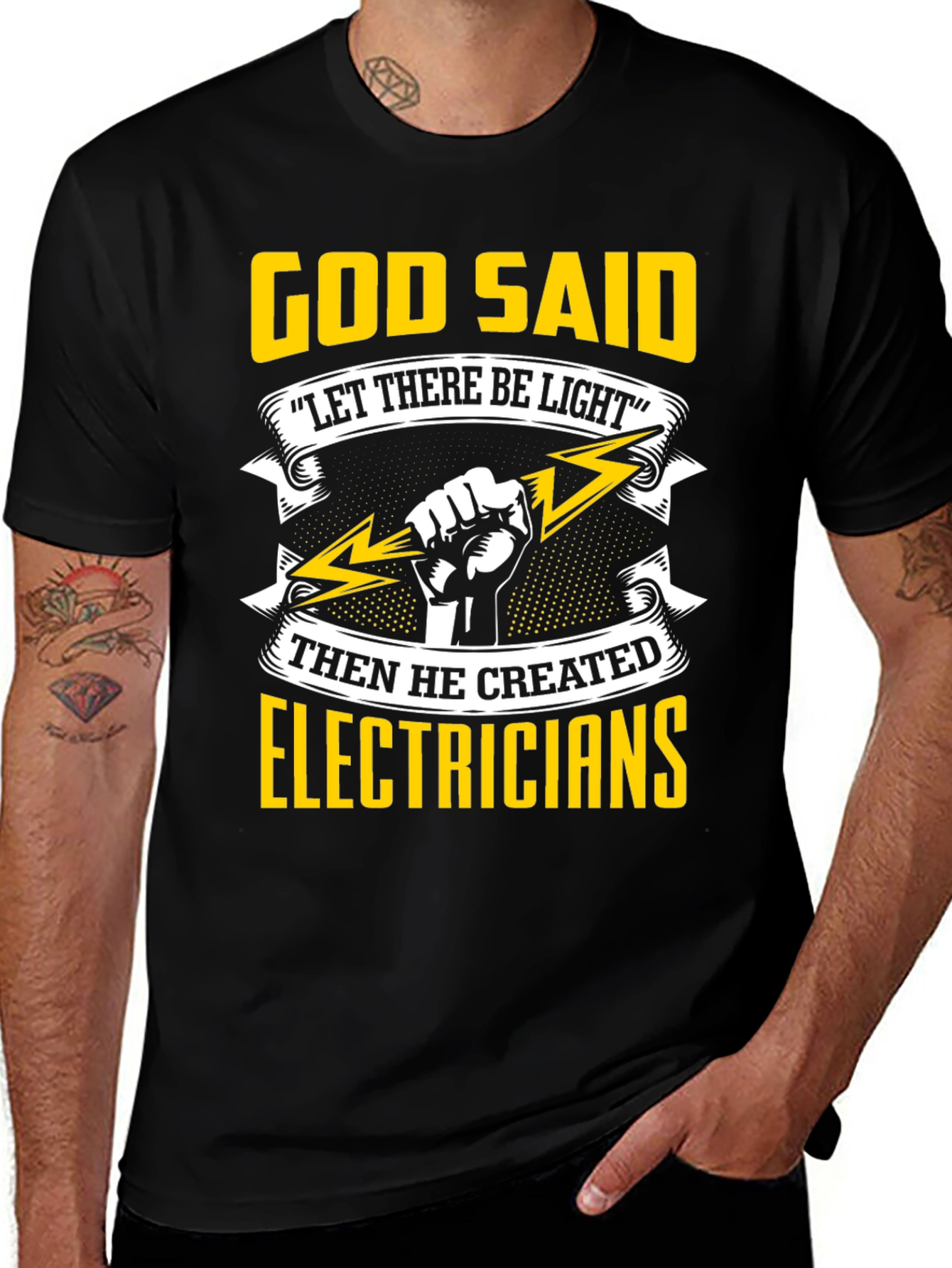 Variant 20 of Electrician T-Shirt: God Said Let There Be Light