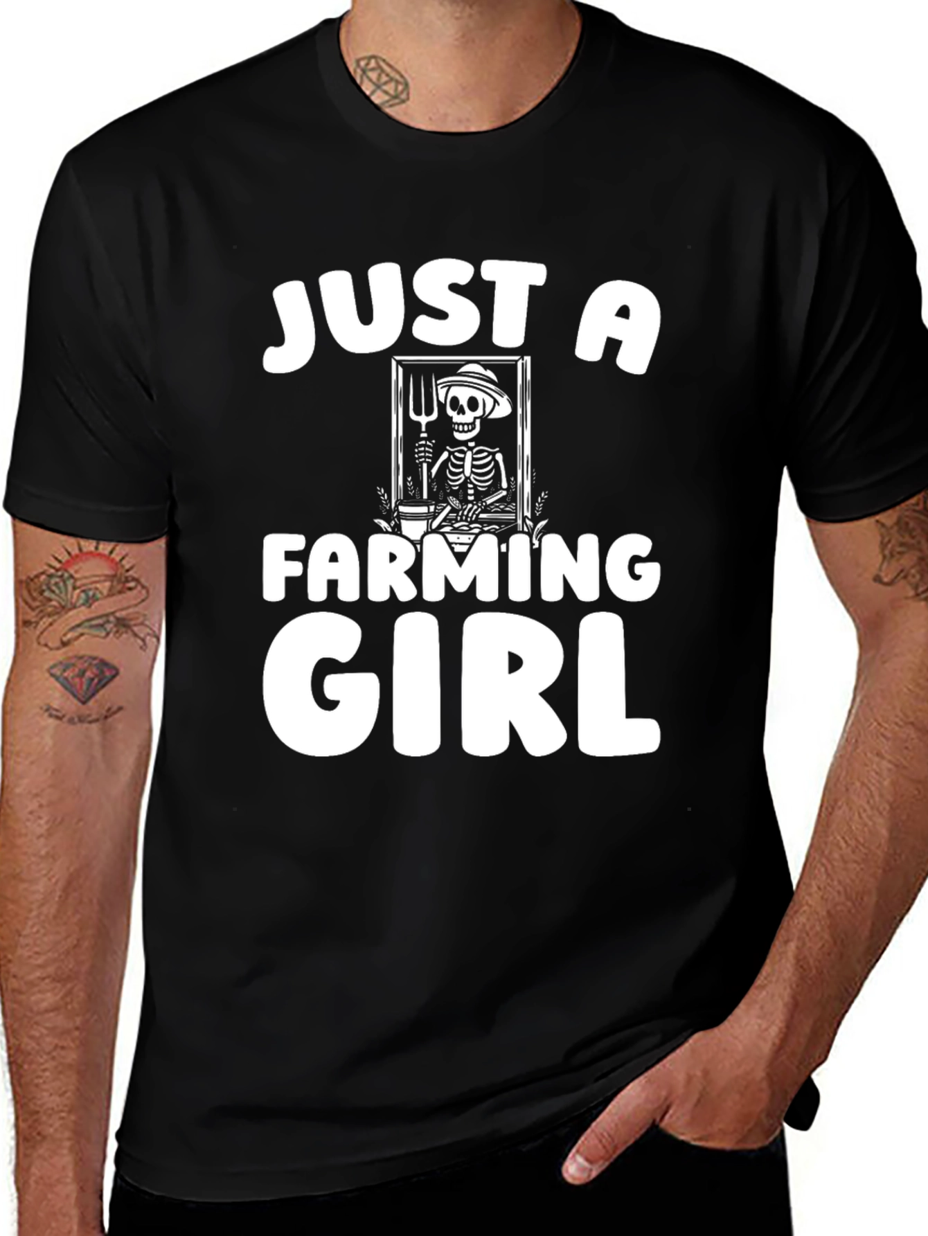 Variant 28 of Just A Farming Girl Tee - Skeleton Farmer Humor T-Shirt