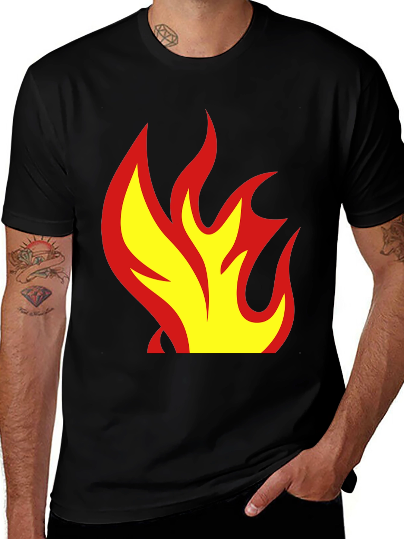 Variant 17 of Flame Graphic Tee - Fire Design Black T-Shirt