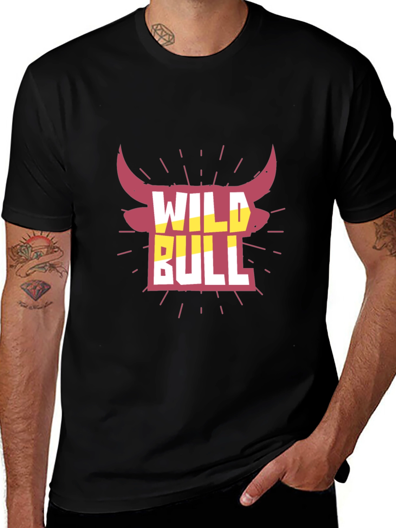 Variant 14 of Wild Bull Graphic Tee - Black Crew Neck T-Shirt