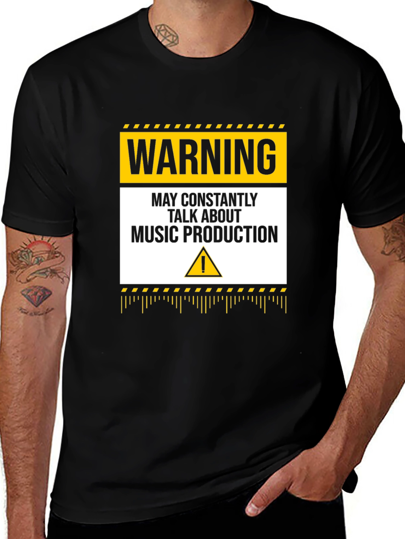 Black Warning Music Production T-Shirt main image