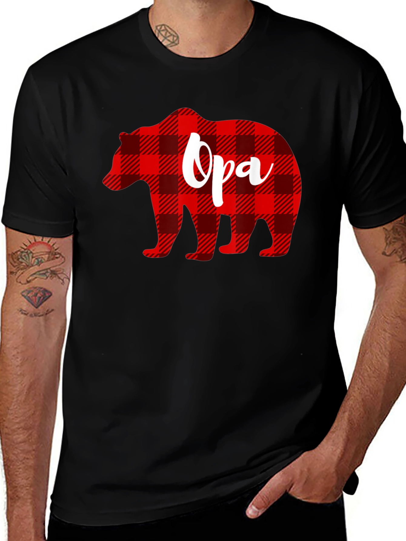 Variant 3 of Opa Bear Plaid Graphic Tee - Men's Black T-Shirt