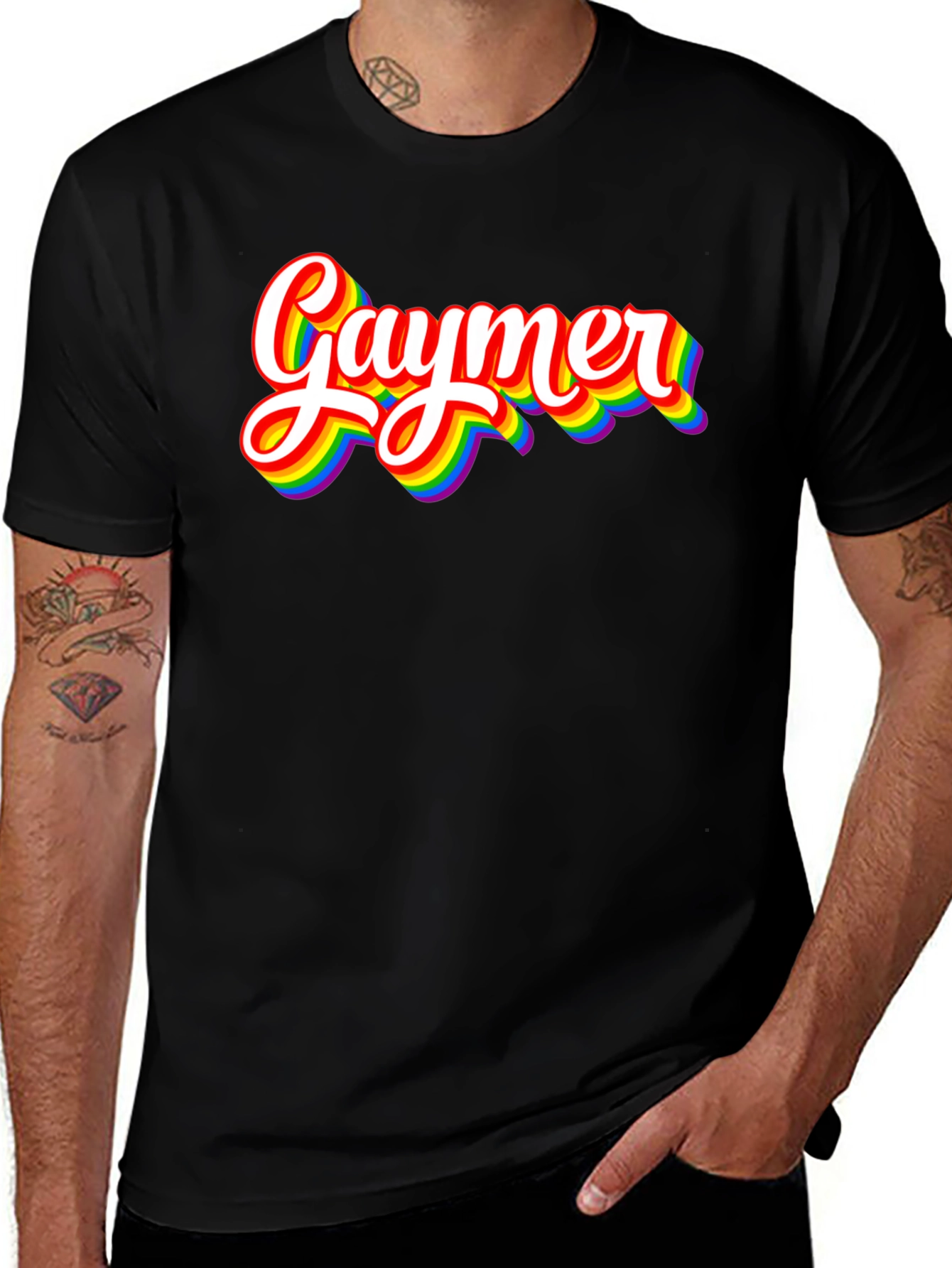 Variant 27 of Gaymer Pride T-Shirt - Rainbow Text Design
