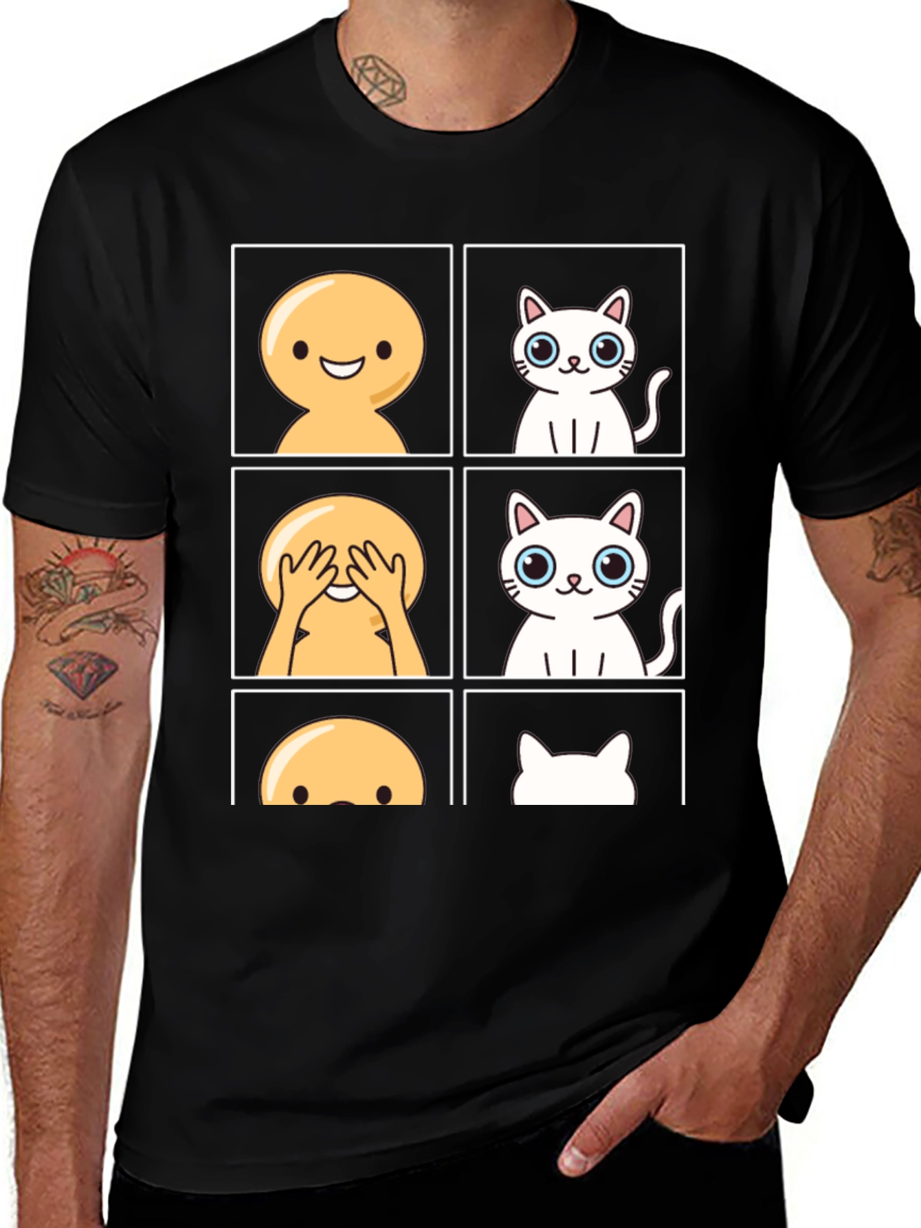 Variant 16 of Emoji Peek-a-Boo Cat Graphic Tee - Black