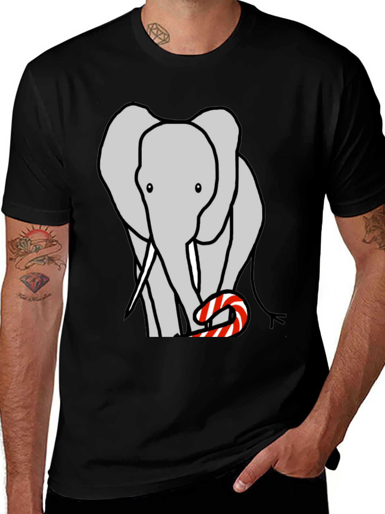 Variant 19 of Elephant Candy Cane Black T-Shirt
