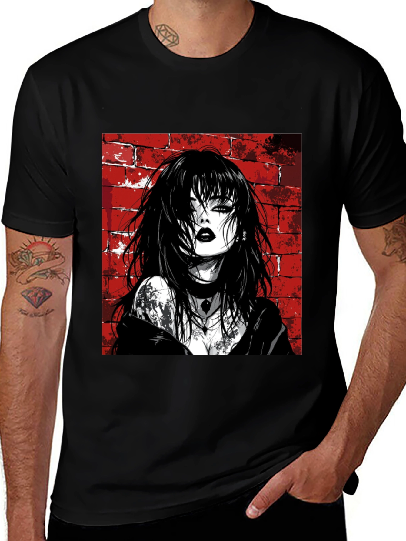 Variant 20 of Gothic Girl Graphic Print Black T-Shirt
