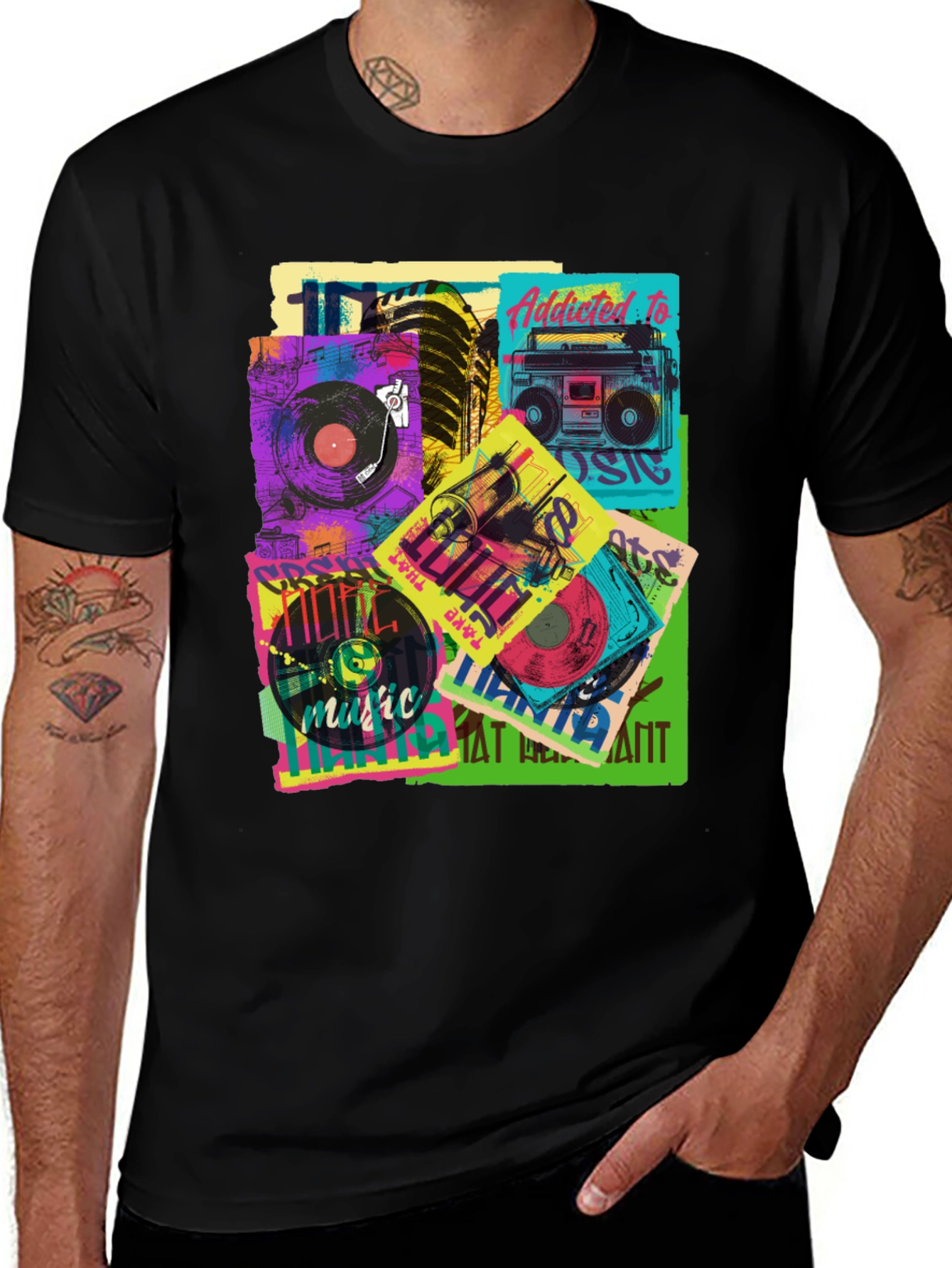 Variant 2 of Retro Music Collage T-Shirt - Classic Design
