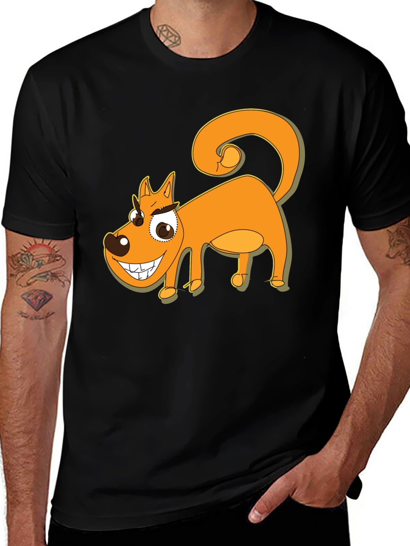 Cartoon Dog Graphic Black T-Shirt
