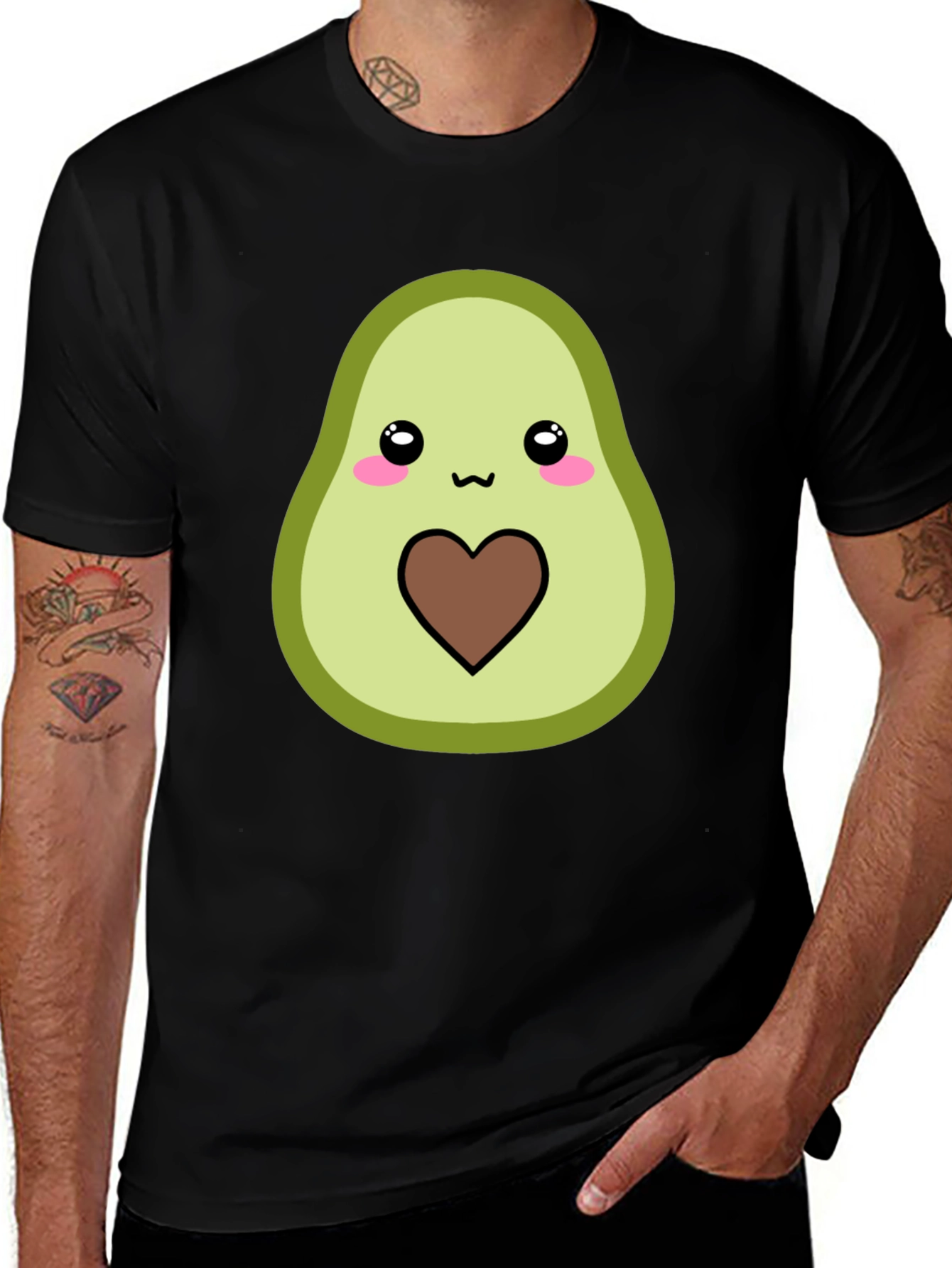 Variant 20 of Cute Avocado Heart Graphic Black T-Shirt