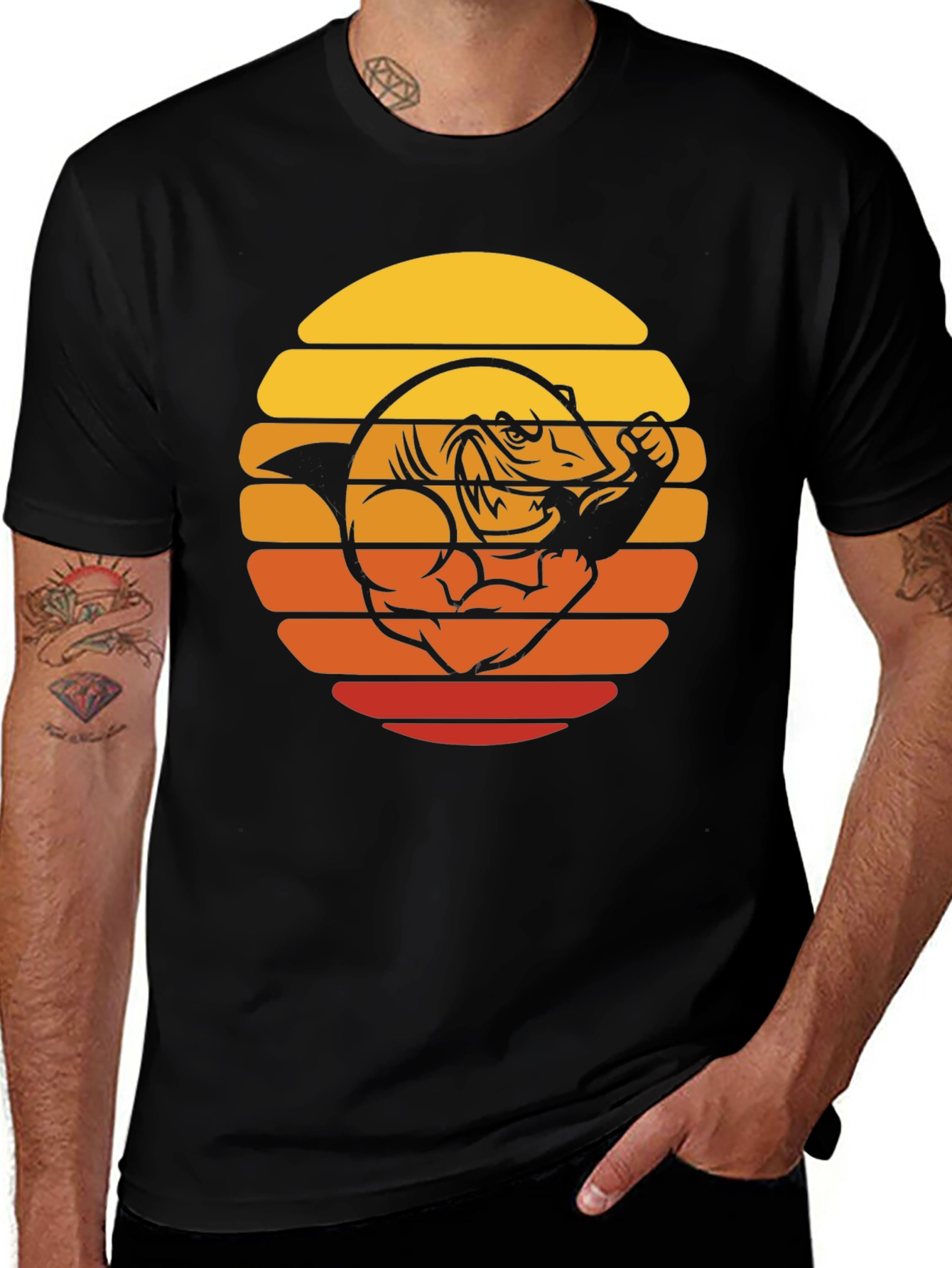 Variant 28 of Retro Shark Gym T-Shirt - Sunset Graphic Design