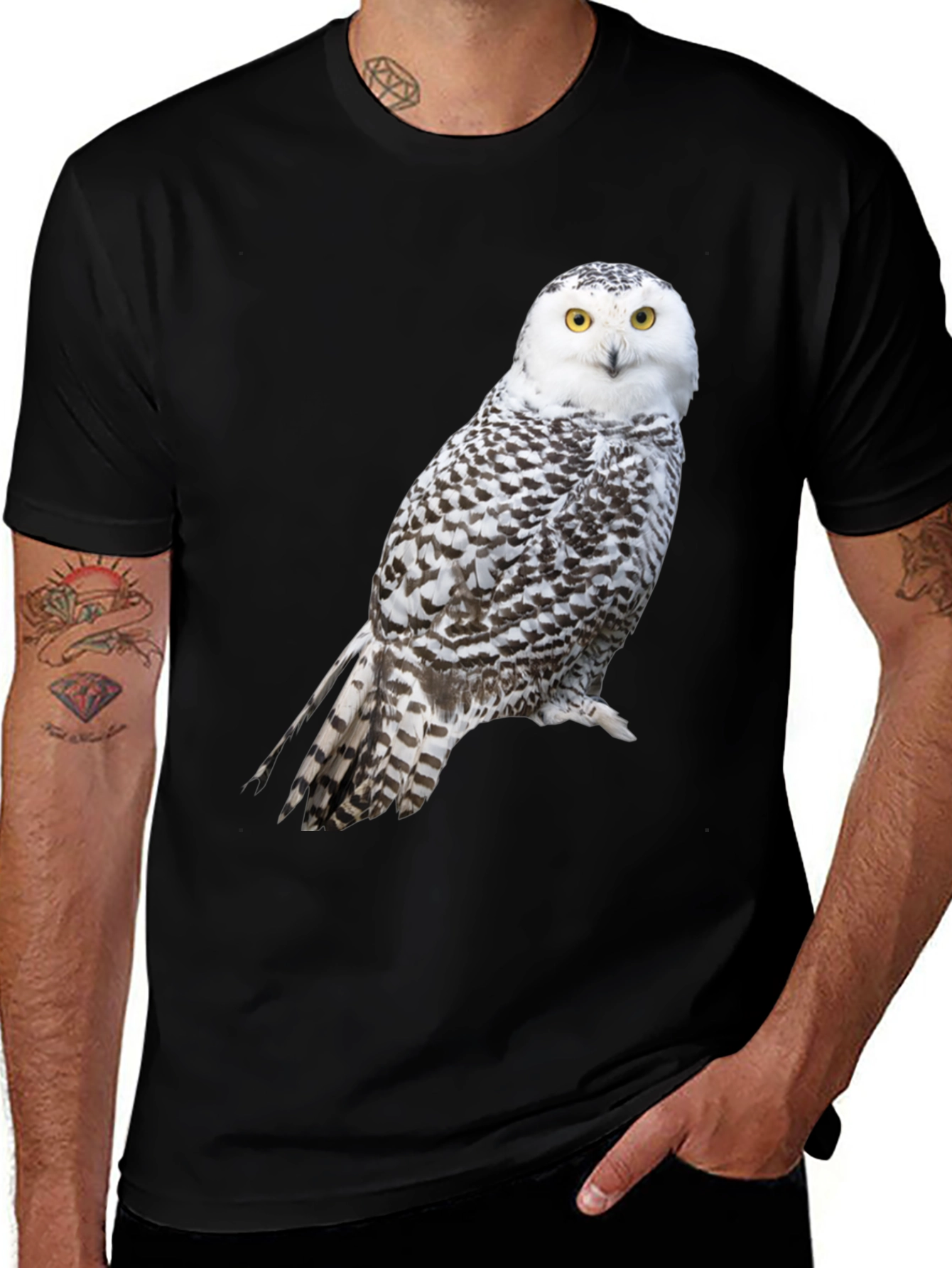 Variant 8 of Snowy Owl Graphic Tee - Unisex Black T-Shirt