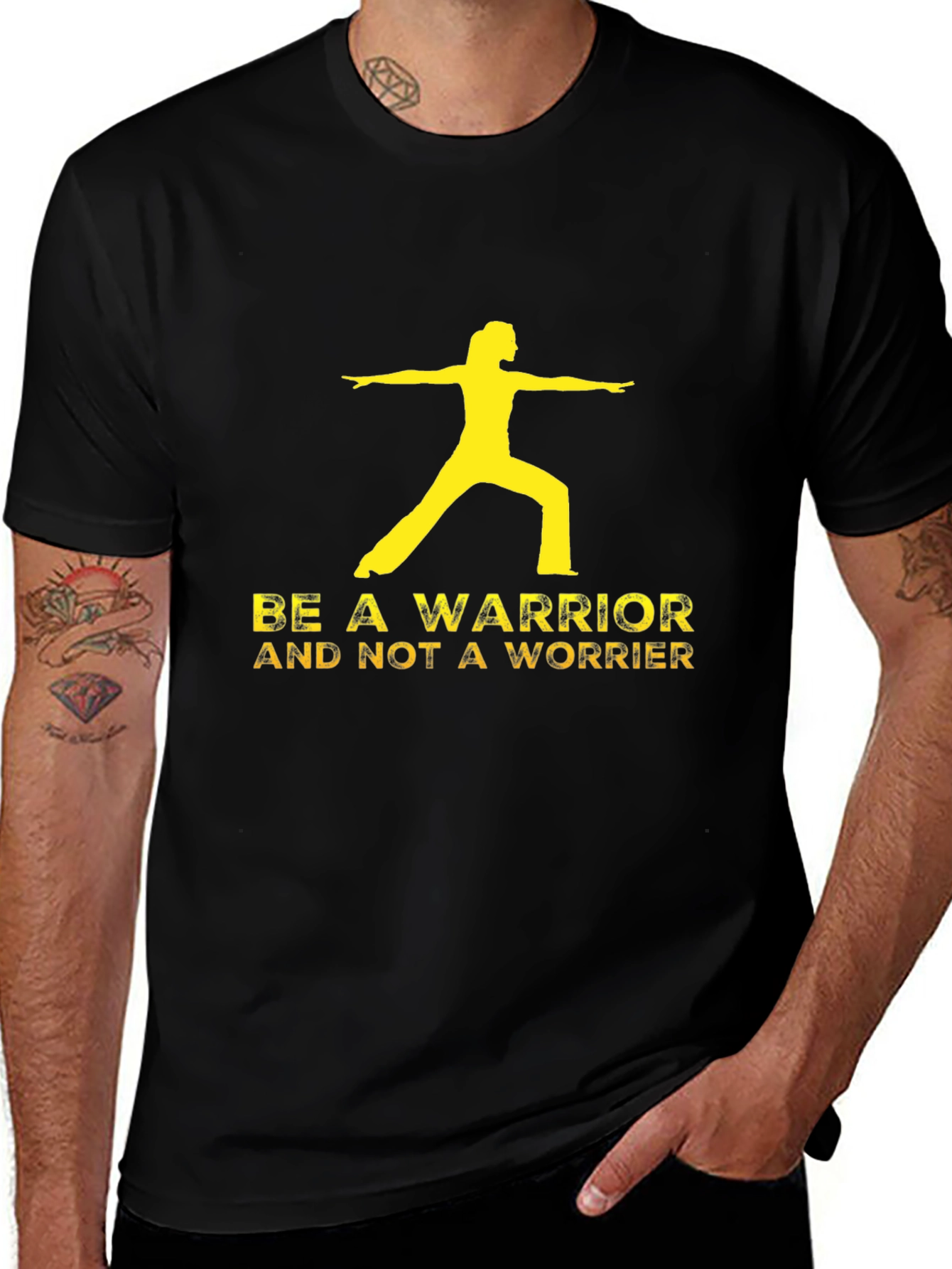 Variant 23 of Be A Warrior Tee - Yoga Black T-Shirt