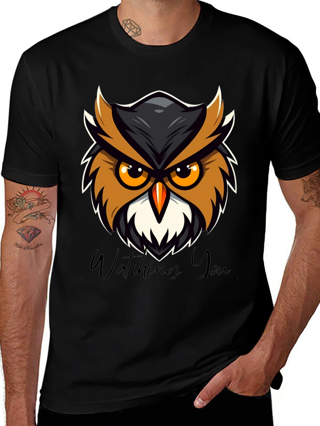 Variant 22 of Men's Black Owl Graphic Tee - Watching You Design
