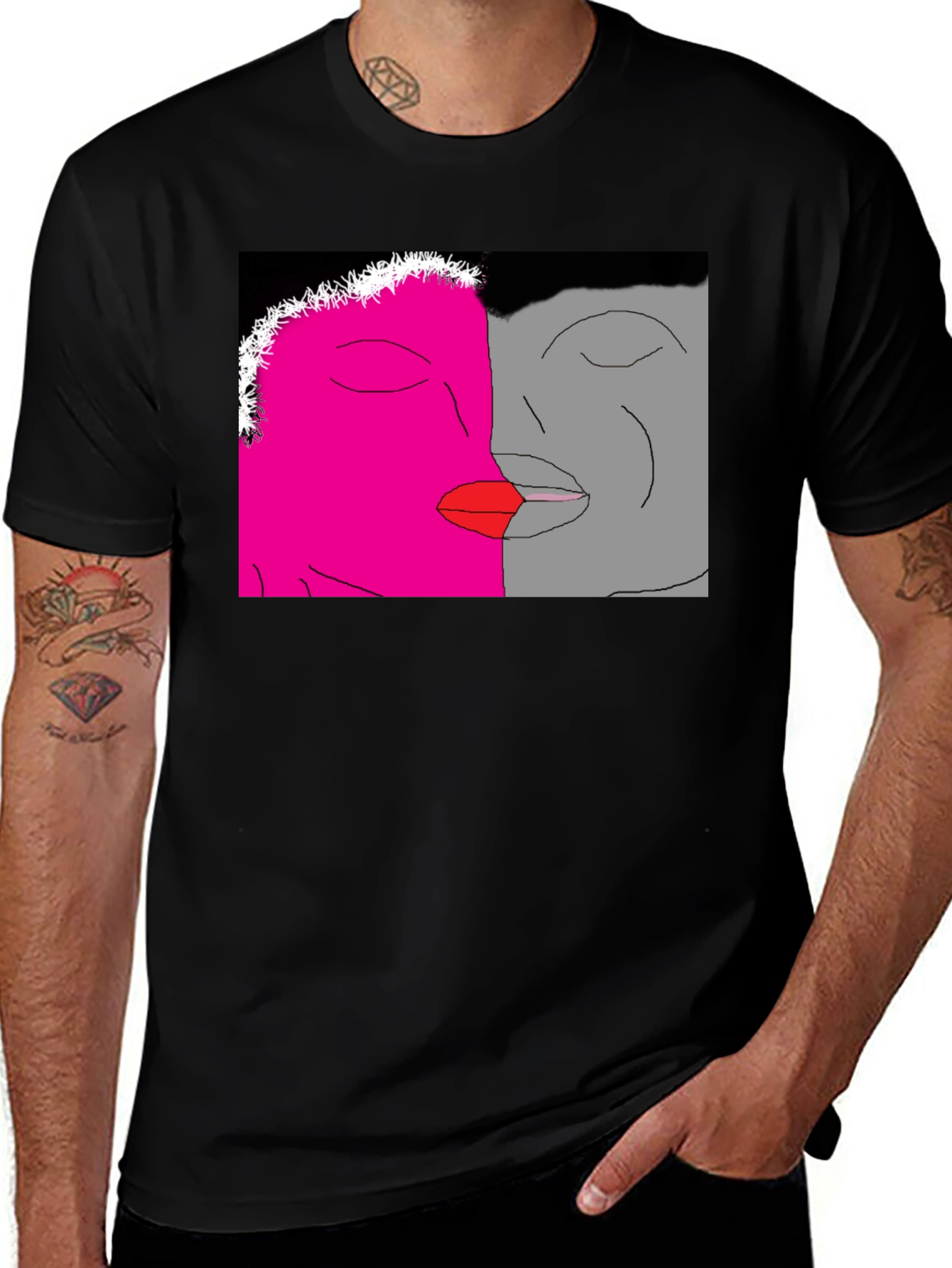 Variant 7 of Unique Artistic Black T-Shirt with Kissing Faces Design