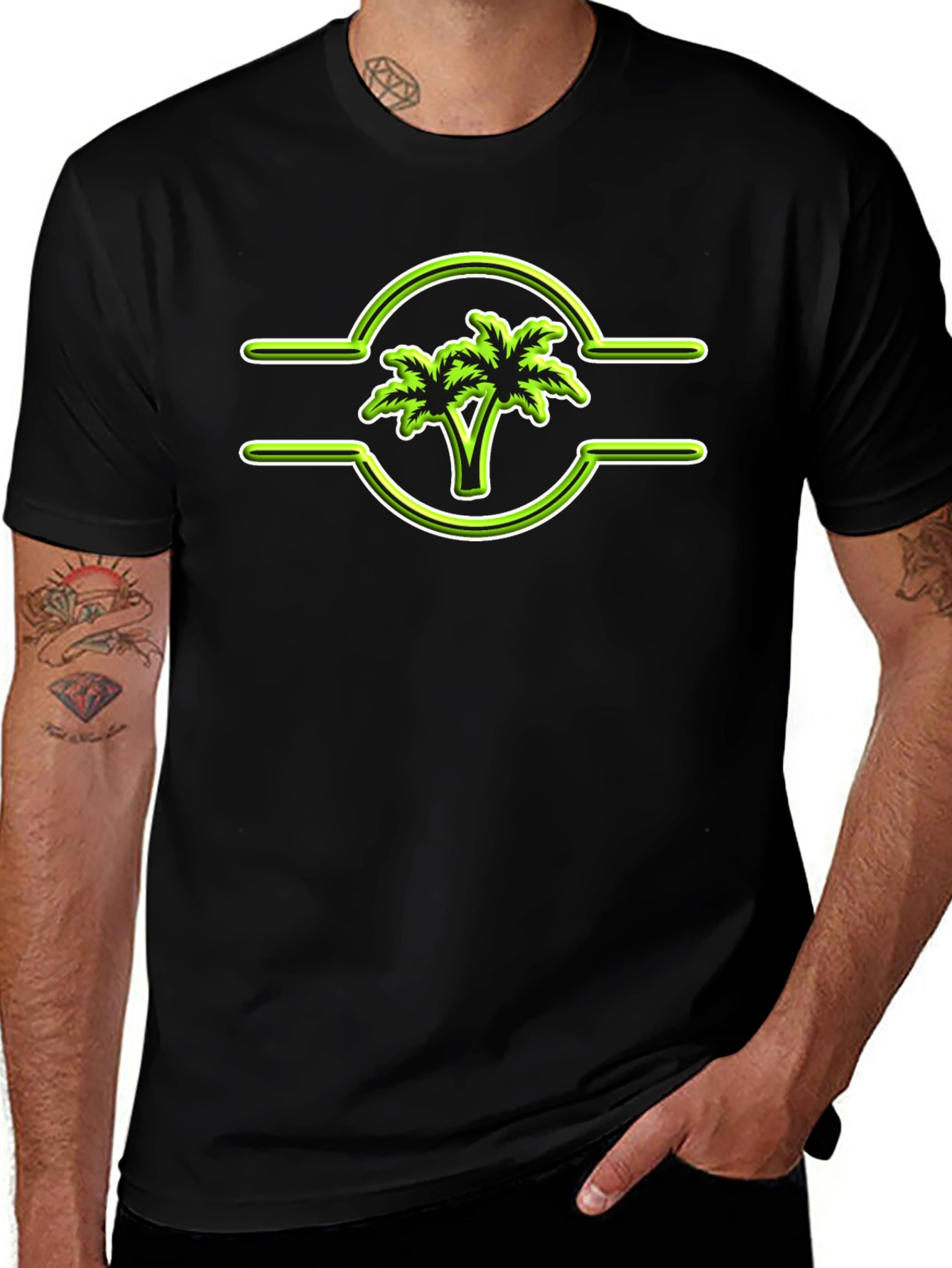 Variant 24 of Tropical Palm Tree Graphic Tee - Casual Black T-Shirt