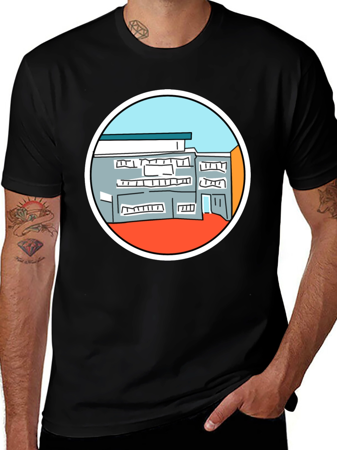 Variant 14 of Building Graphic Tee - Unique Design Black T-Shirt