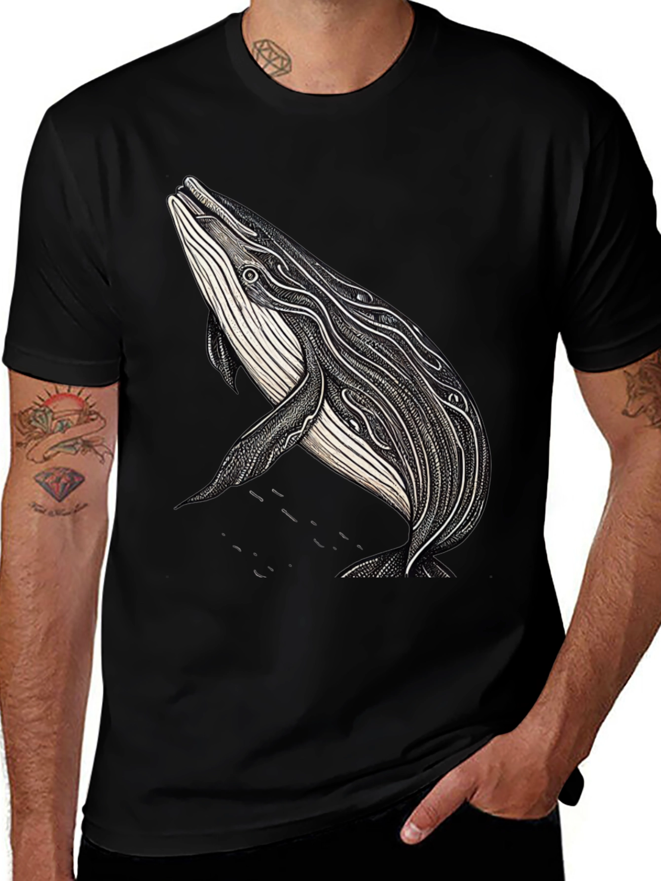 Whale Graphic Print Black T-Shirt