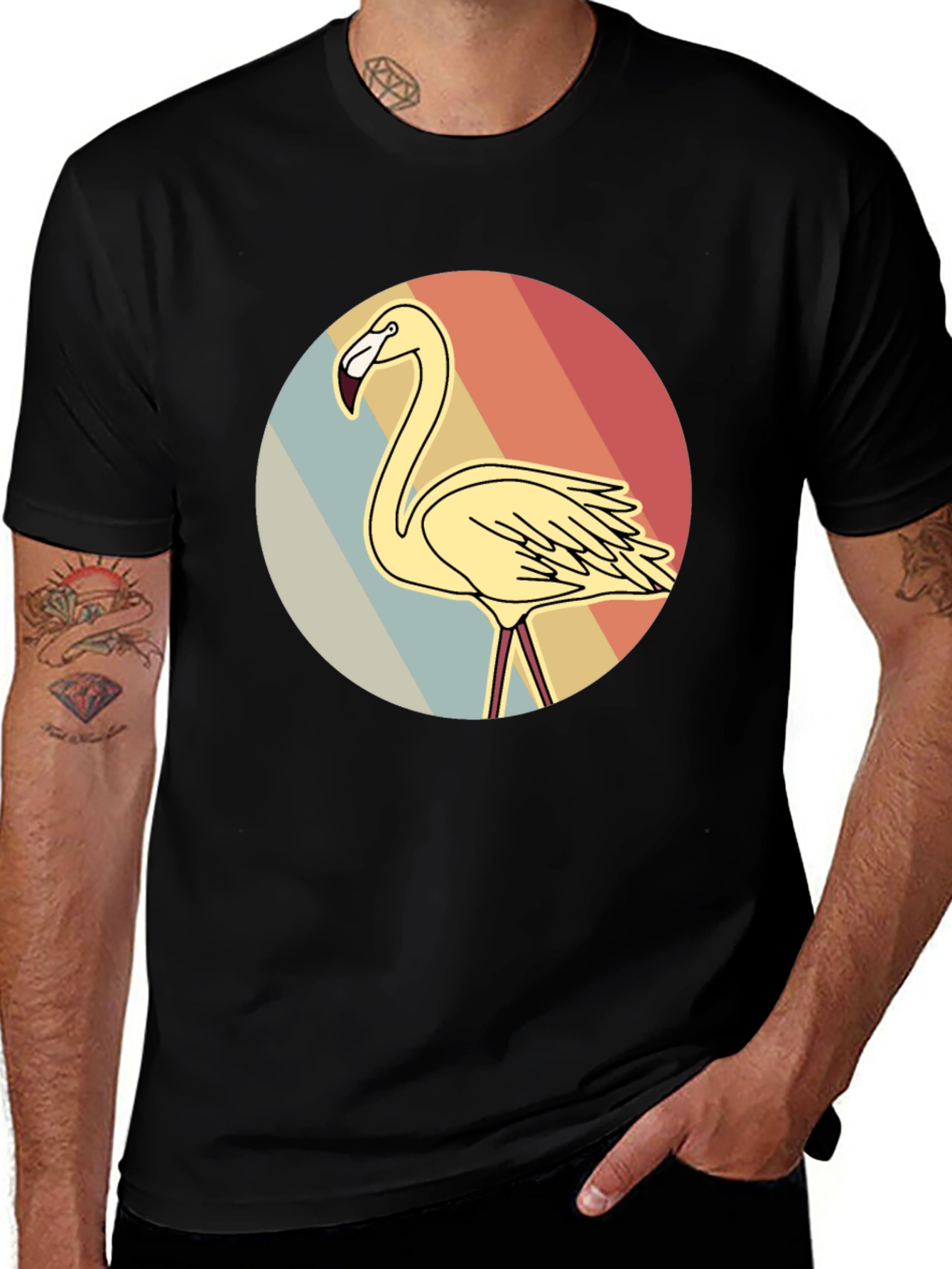 Variant 7 of Retro Flamingo Graphic Tee - Stylish Black T-Shirt
