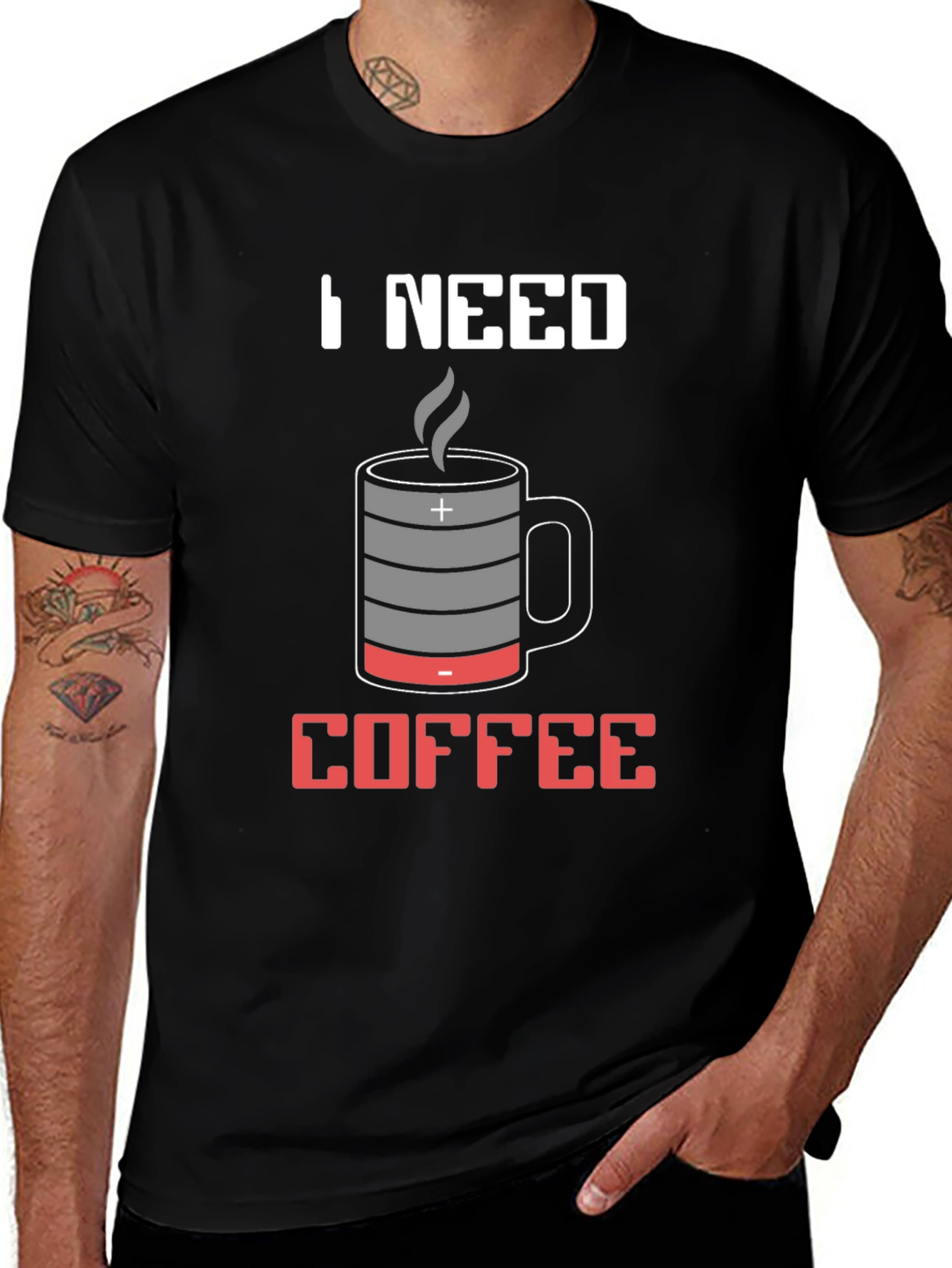 Variant 16 of I Need Coffee T-Shirt - Battery Mug Design