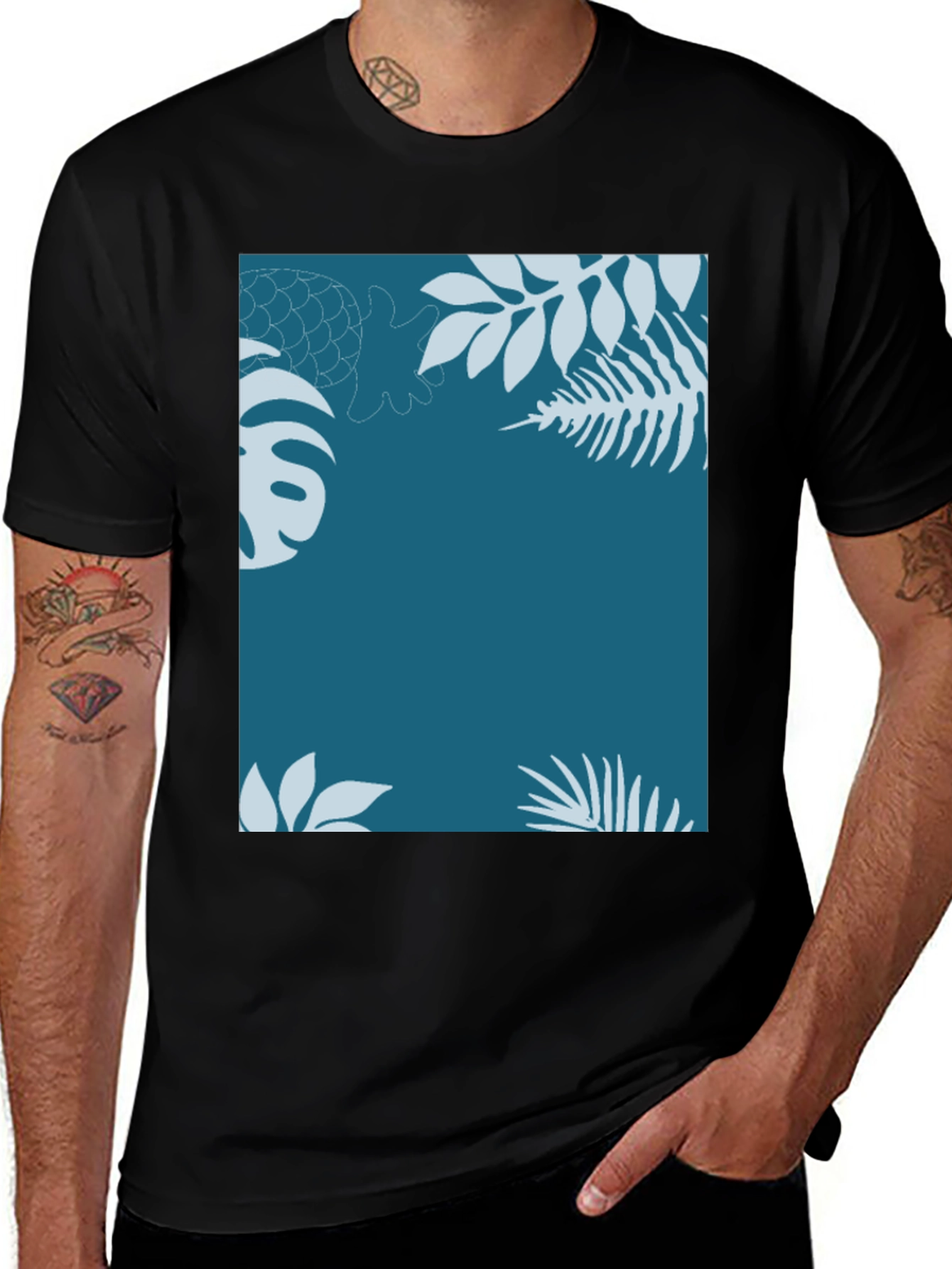 Variant 26 of Tropical Print Black T-Shirt